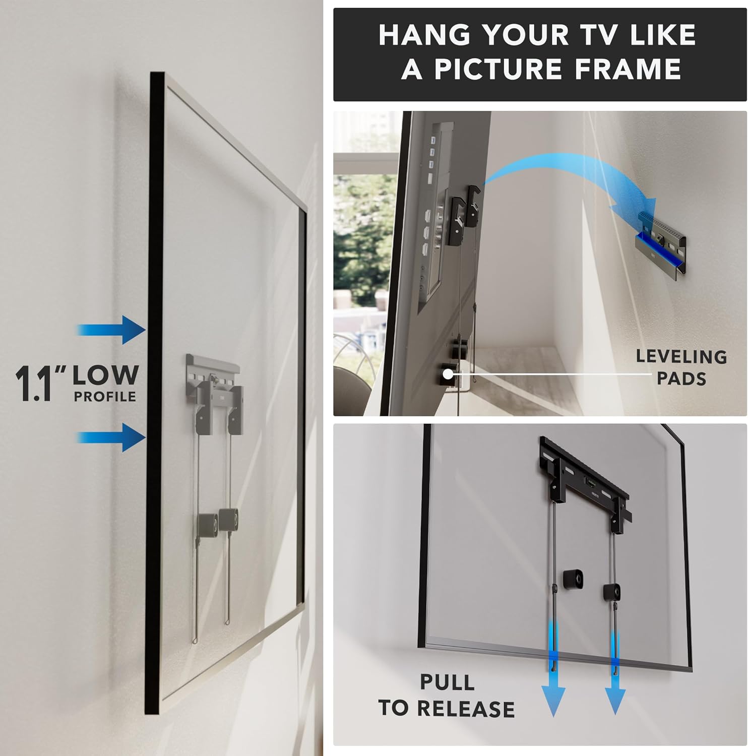 Mount-It! No Stud TV Wall Mount, Studless Drywall TV Bracket for 23–65 Inch Flat Screen TVs, No Drill Easy Install, Slim 1.1” Low Profile, Supports 77 lbs/132 lbs, VESA 100x100–400x400