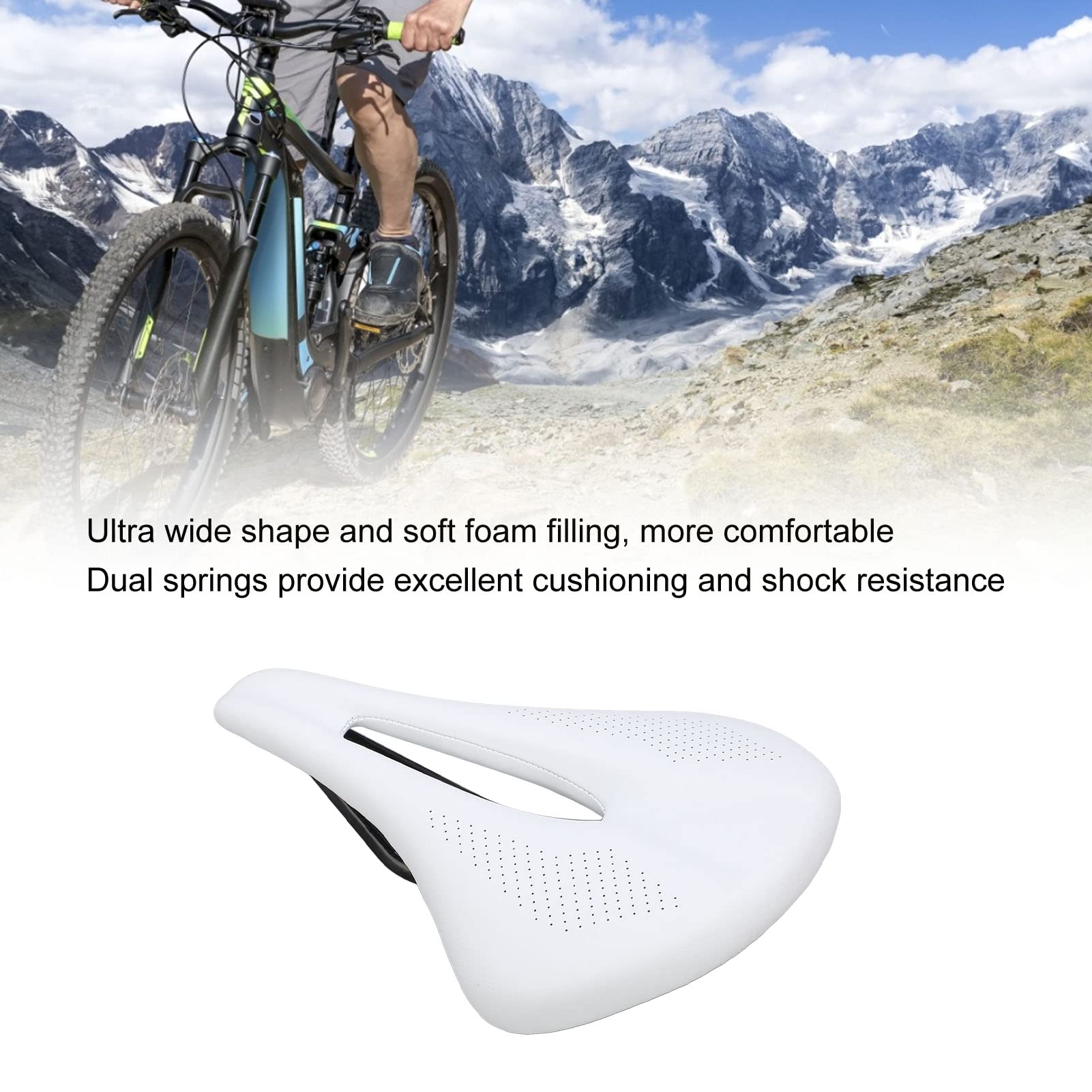 Jiawu Sillín de Bicicleta de Cuero de Fibra de Carbono de 155 Mm, Cojín Hueco para Bicicleta de Carretera, Acolchado de Espuma Suave, Asiento de Ciclismo Cómodo de Doble Resorte para de Montaña y