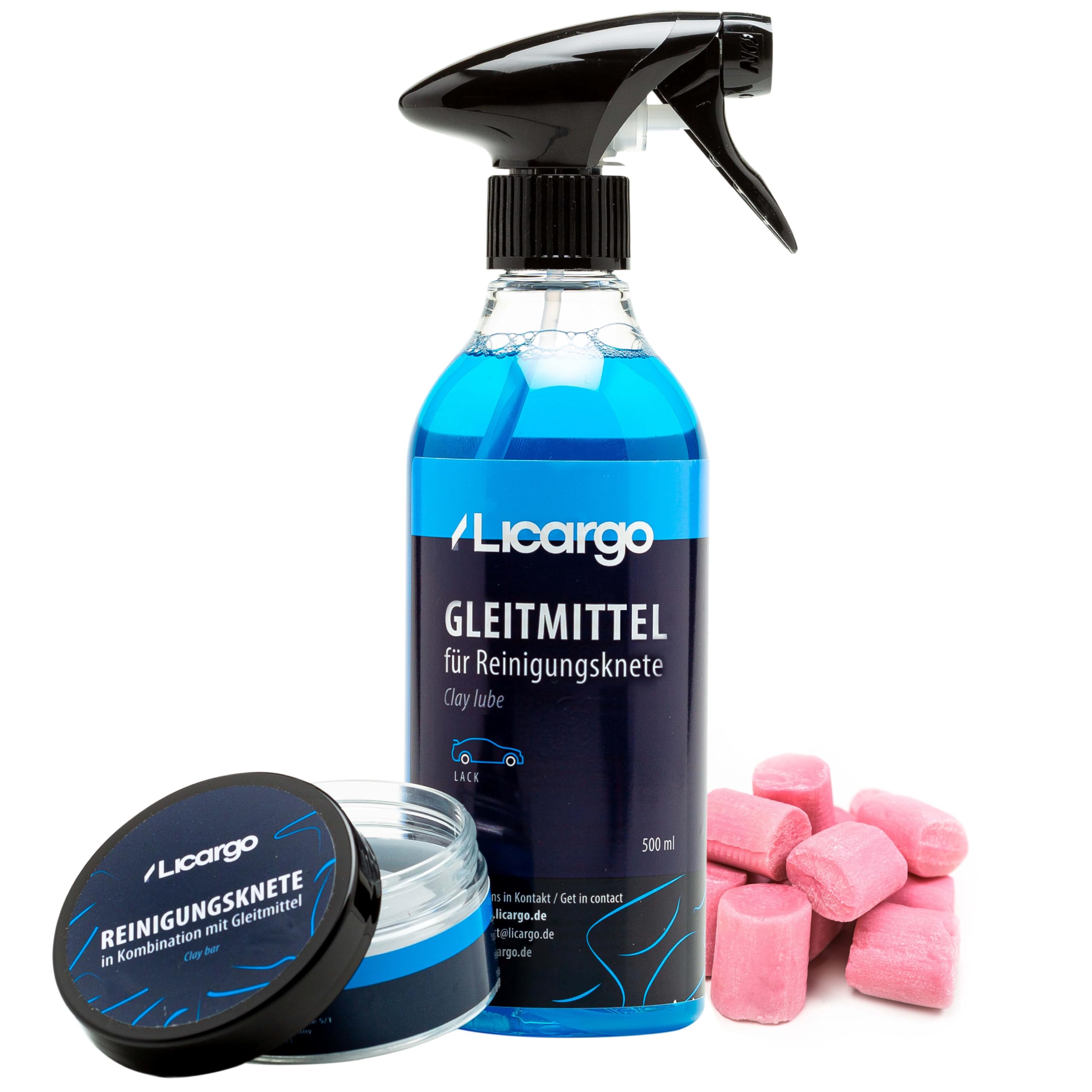 LICARGO® Reinigungsknete Set - Tiefenglanz für Deinen Lack - 100g Lackknete, 500ml Gleitmittel - Reinigungsknete Auto für porentiefe Reinheit - Clay Bar Auto, Auto Knete, Lack Knete