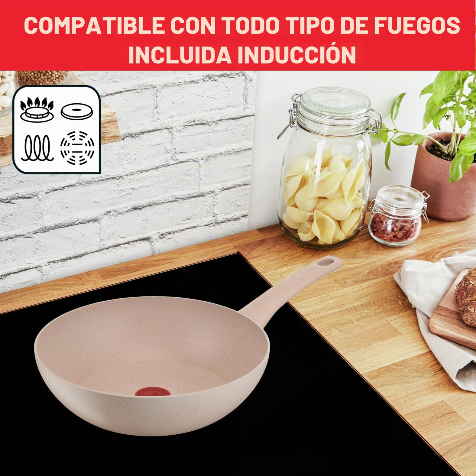 Tefal Delight - Sartén wok 28 cm, revestimiento antiadherente seguro, indicador de temperatura, cuerpo de aluminio 100% reciclado, todo fuego, fabricado en Francia G2931902