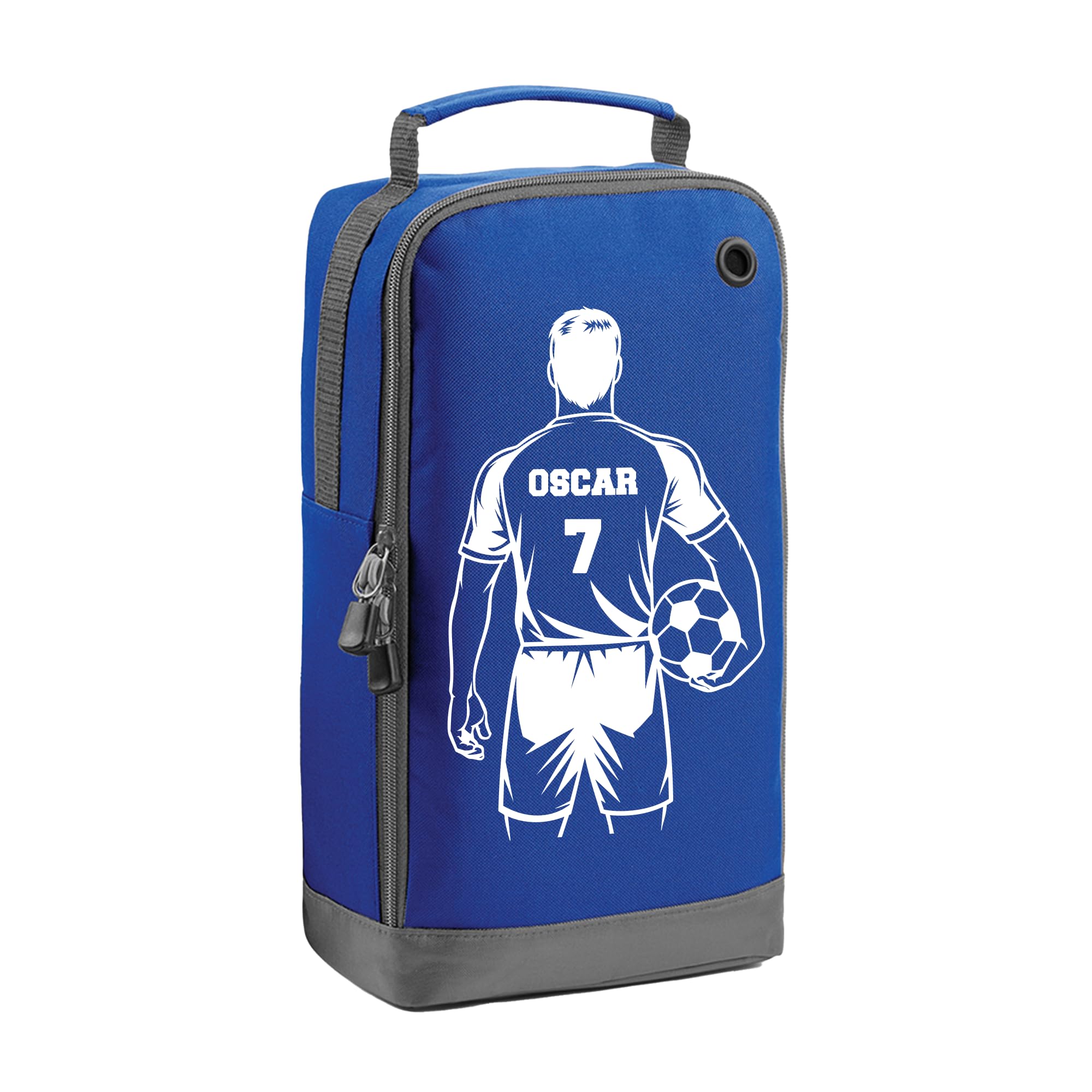 Personalised Kids Boot Bag with Custom Name - Boy Shirt + Number Design - Blue Shoe Bag for PE & School โ image 1