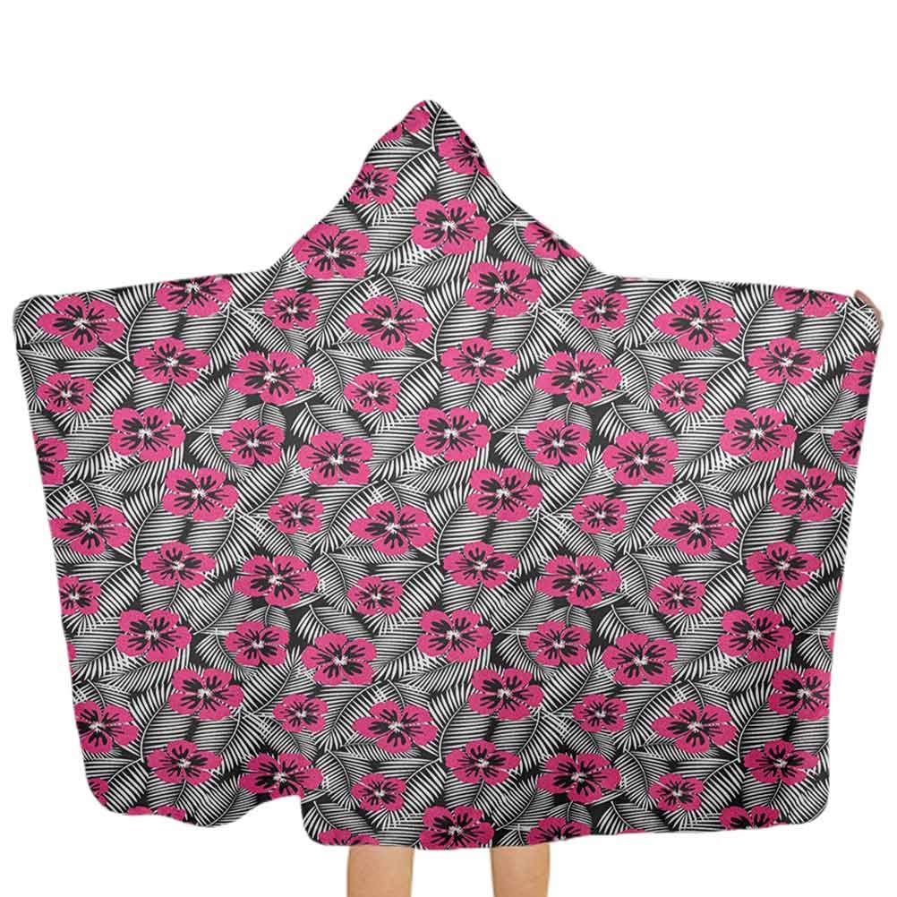shirlyhome Printed Hooded Towel Luau Super Absorbent Bath Towel Hibiscus Petals Over Minimalist Style Leaves Artful Botanical Floral Design Magenta Black White Size 30"x50"