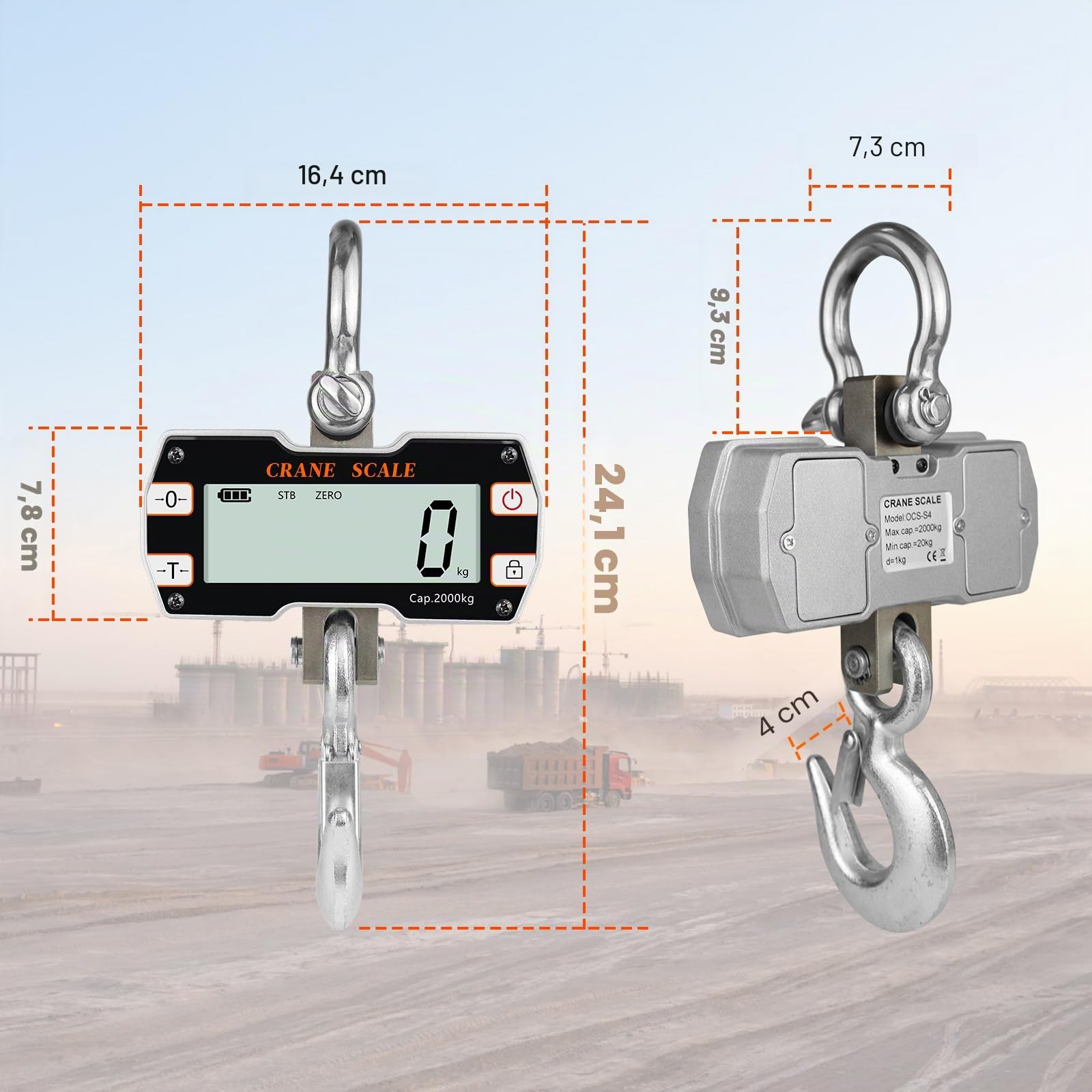 Hyindoor Peson Electronique à Grue 2000kg Balance Suspendue Industrielle Balance Dynamométrique avec Télécommande