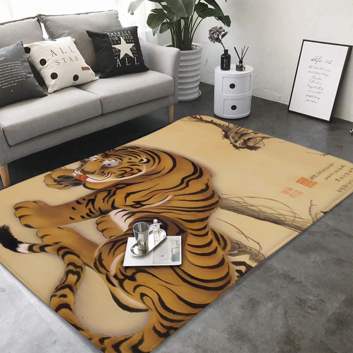 Amazon | 伊藤若冲シリーズ 虎図 ラグ カーペット 洗える ラグマット