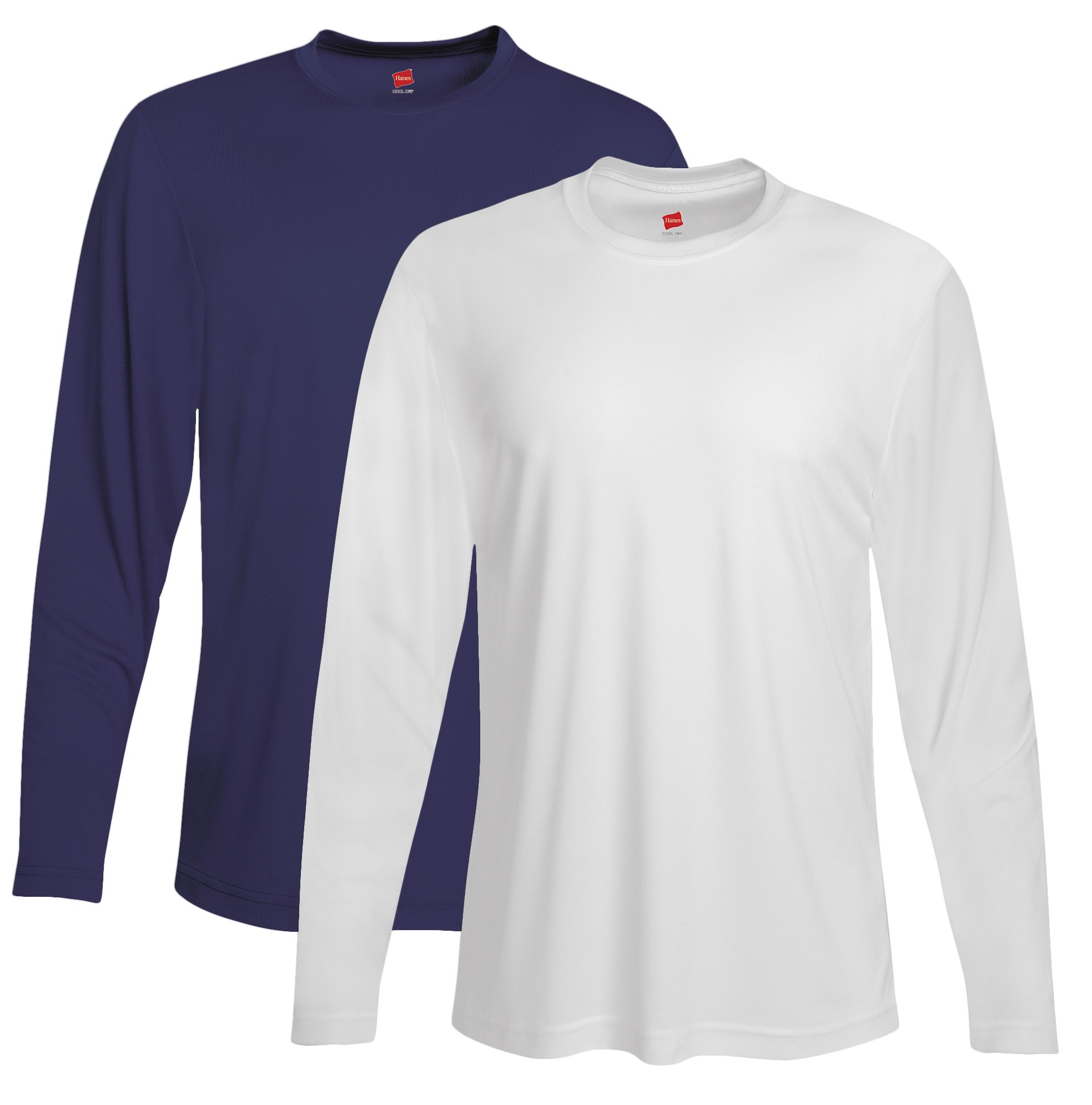 Hanes Men's Long Sleeve Cool Dri T-Shirt UPF 50+, Large, Pack ,1 Navy  White