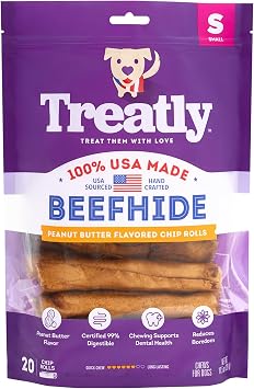 USA Beefhide Chip Rolls 5-6" Dog Chew Treats - Peanut Butter Flavor, 20 Count/1 Pack