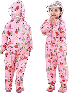 FILOWA Children's Raincoat, Mud Suit with Hood, Waterproof Rain Suit, Breathable Rain Clothing, One-Piece Rain Overalls, Rain Jacket, Outdoor Rain Overall, Yellow, Blue, Pink, Boys and Girls, 1-7