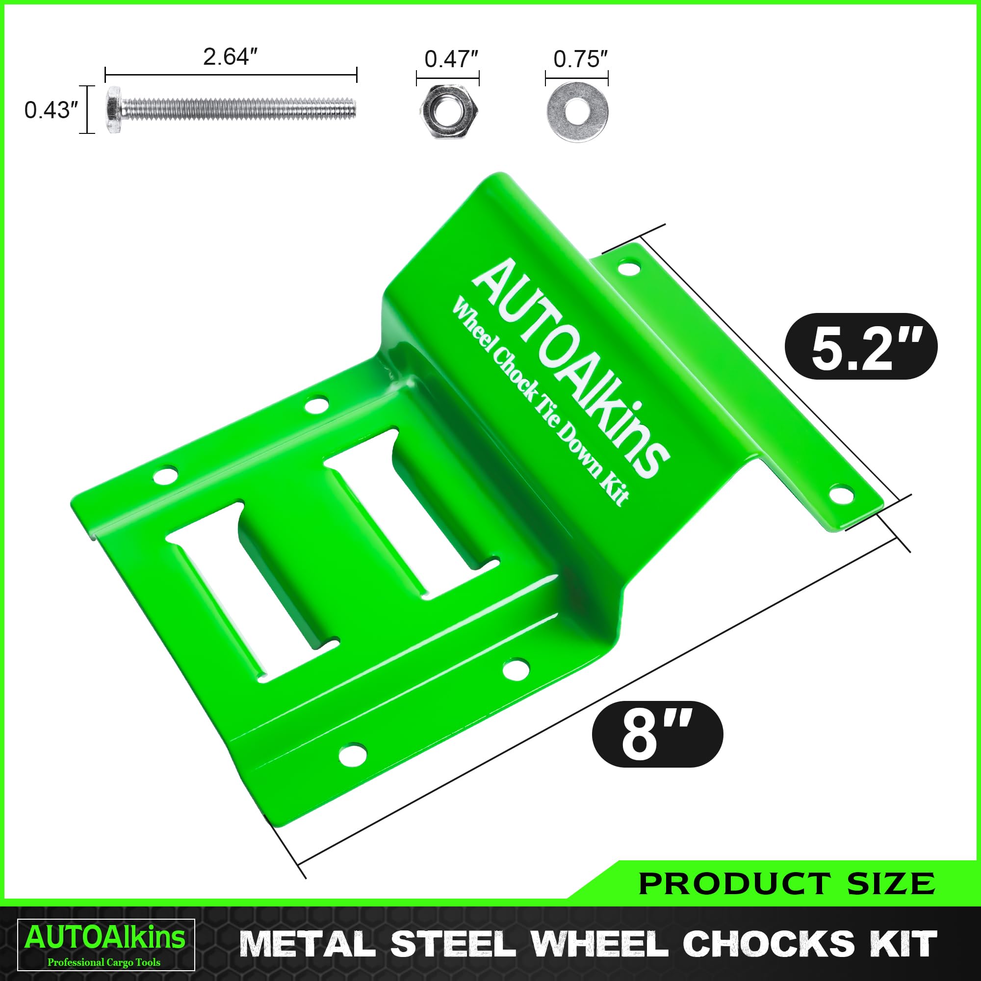 AUTOAlkins Wheel Chock Tie Down Kit, Trailer Tie Down Strap Kit, Heavy Duty Trailer Tie Down System for UTV, ATV, Mower, etc, 4-Tire Kit (Green)