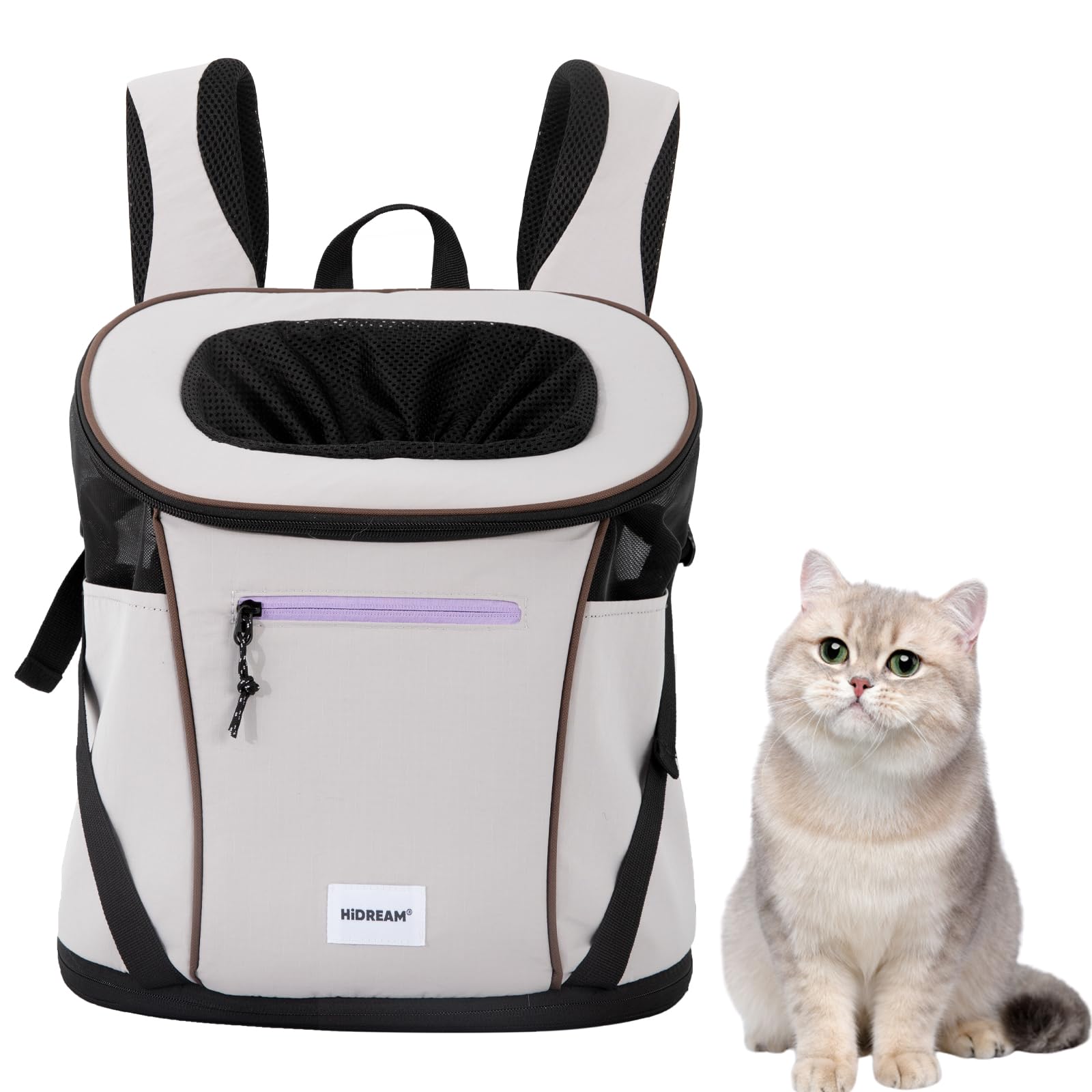 Mochila transportadora de nailon impermeable para gatos y perros, bolsa de viaje de malla transpirable con clip de seguridad para senderismo y camping, hasta 9 kg (gris)