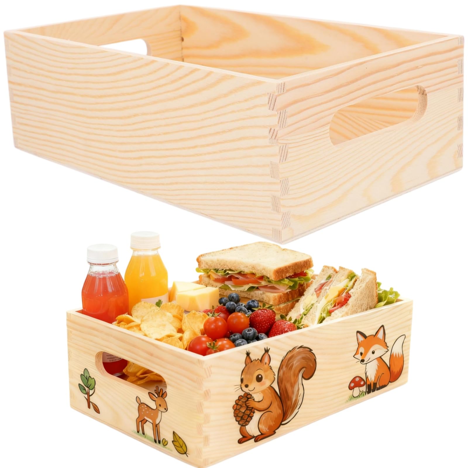 Unfinished Wood Box with Handle | 9.6" x 8" x 3" | Small Wooden Box for Pantry Organizer Storage, Closet, Arts & Crafts | Organizer Bins | Containers