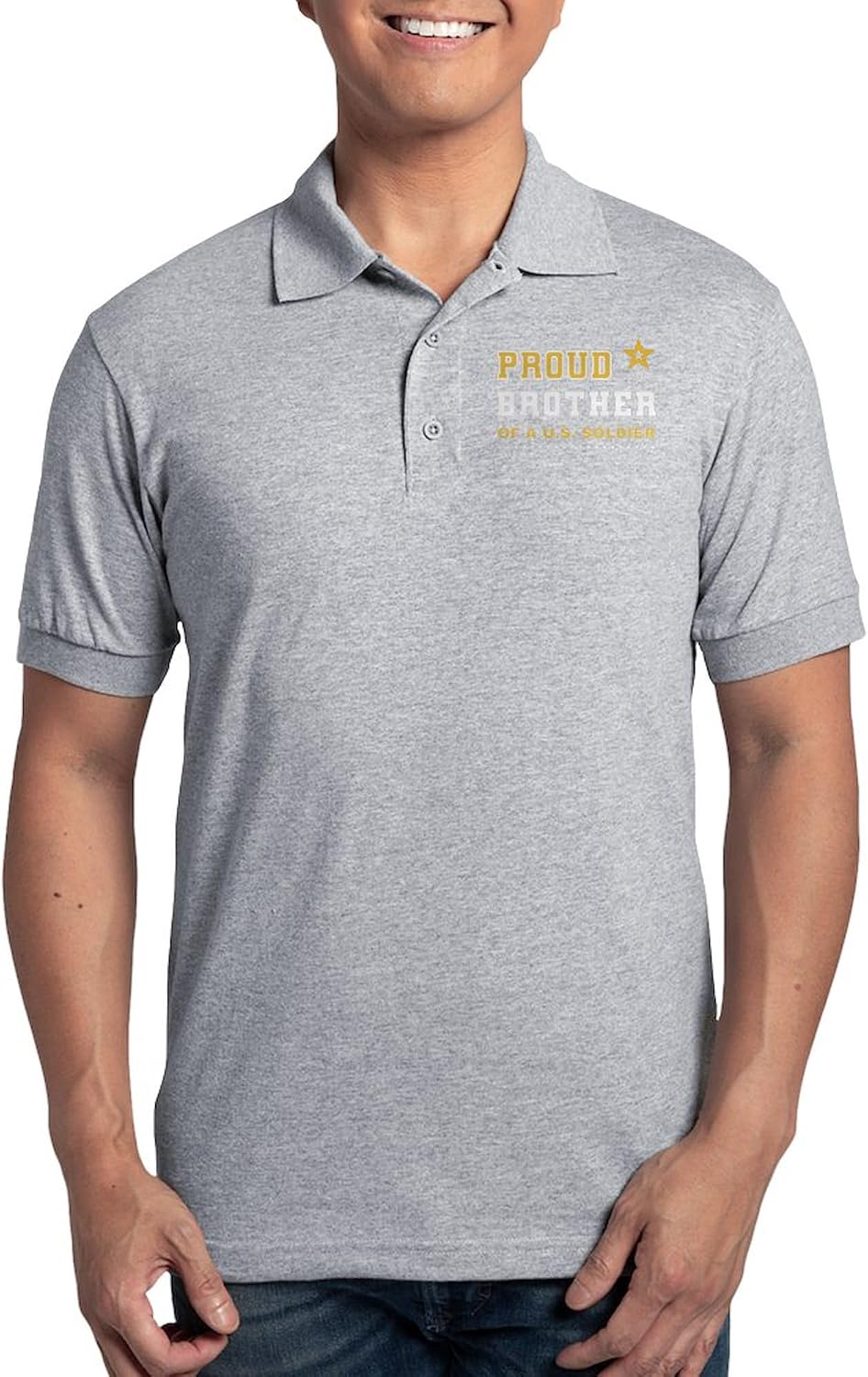 CafePress Proud Brother of A Soldier White and Gold Men's Golf Polo Shirt Pique Knit