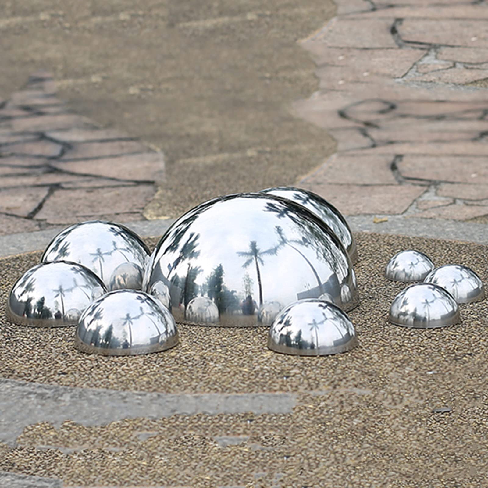 Boules Réfléchissantes pour Jardin, Hémisphère Jardin Poli Miroir, Boule Creuse Polie en Acier Inoxydable 304 pour Ornements De Décoration Extérieure Intérieure, Taille 17