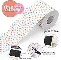 Vista 17 de Zonon 65 Feet Bulletin Board Borders Black and White Polka Dots Striped Grid Borders Decorative Straight Scalloped Wavy Rolled Trim Classroom Back
