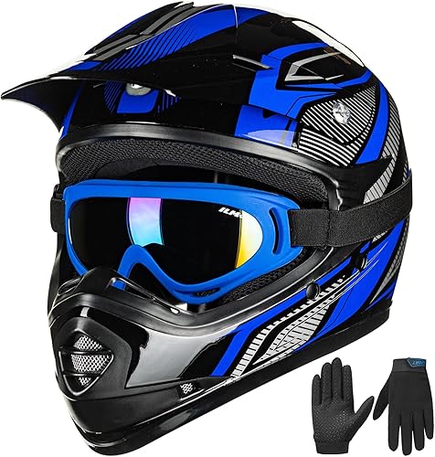 Miniatura 7 de ILM - Casco con gafas de seguridad y guantes deportivos para niños y adolescentes, para motocross, cuatrimoto, motocicleta, todoterreno. Aprobado