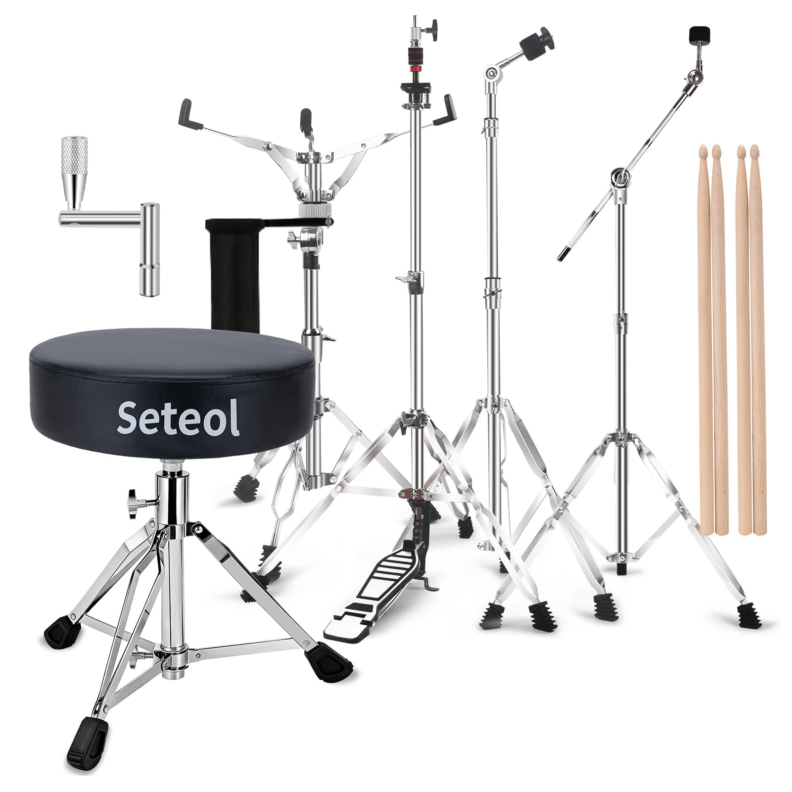 Seteol Boom Cymbal Stand + Straight Cymbal Stand + Hi Hat Stand + Snare Drum Stand + Drum…