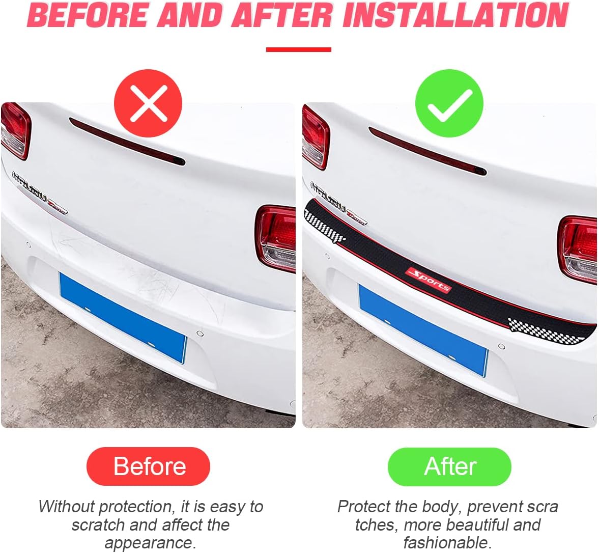 Car Rear Bumper Guard Protector, Universal Black Rubber Anti-Scratches/Slip Trunk Door Protective Pad for Most Cars, Auto Accessories for Men Women (Black/Sport)
