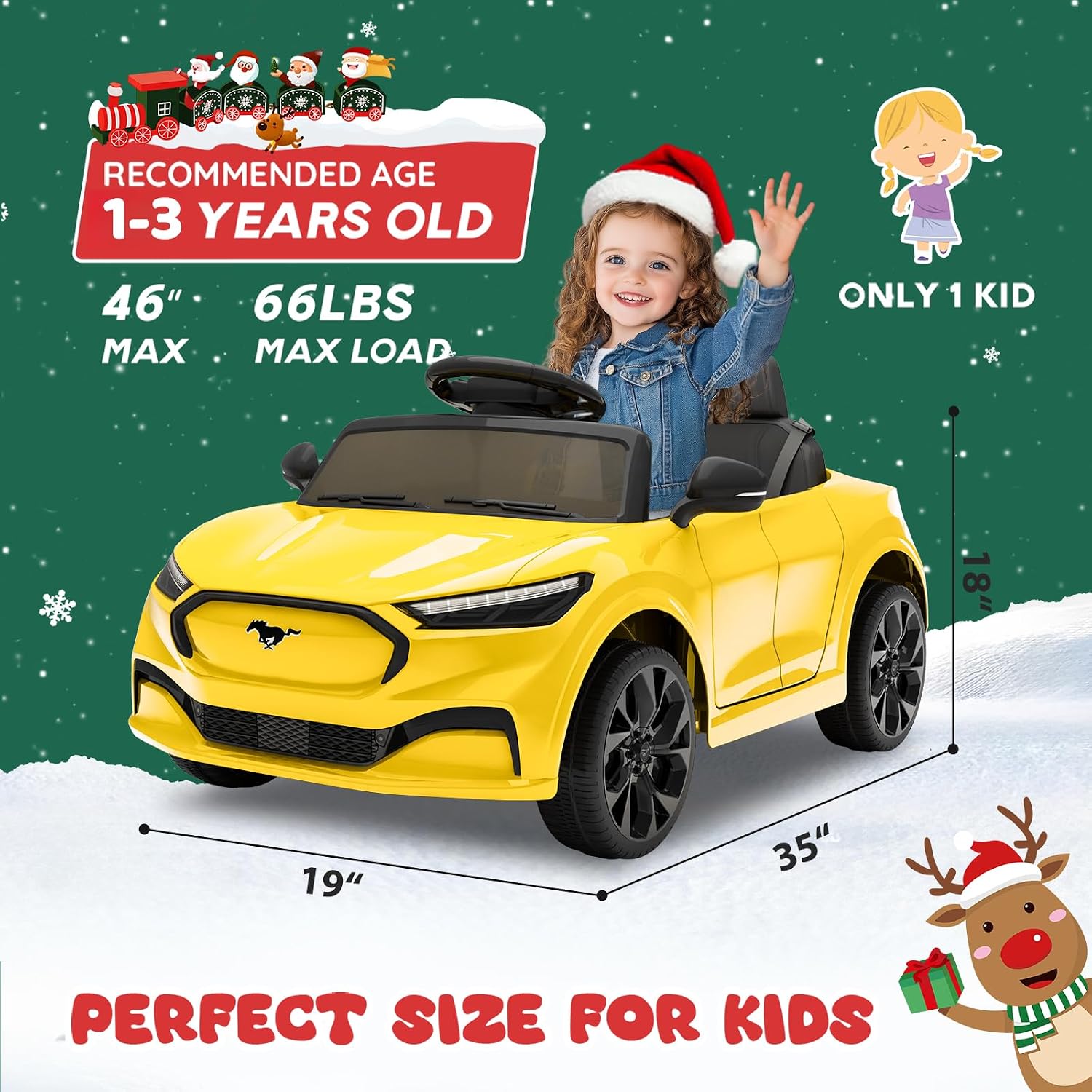 XCAR 24V Kids Electric Ride On Car w/Parent Control, Ride on Toy, LED Lights, 3 Speeds, 2WD, Yellow
