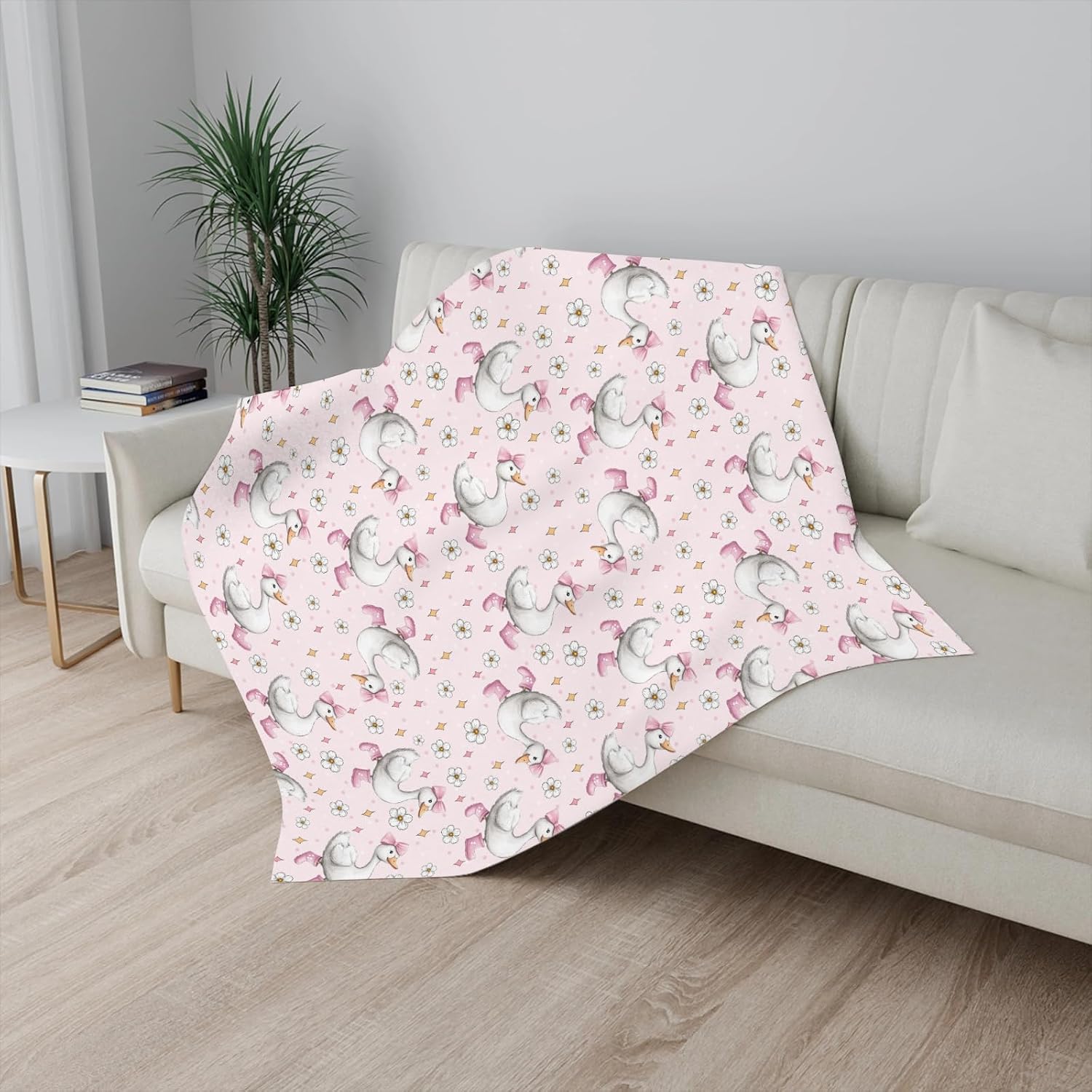 Cute Geese Boot Bows Pink Baby Boy Girl Blankets Spring Daisy Floral Flannel Farm Animal Fleece Blanket for Kids Infant Newborn Breathable Toddler Crib Bedding Geese 40x50inch