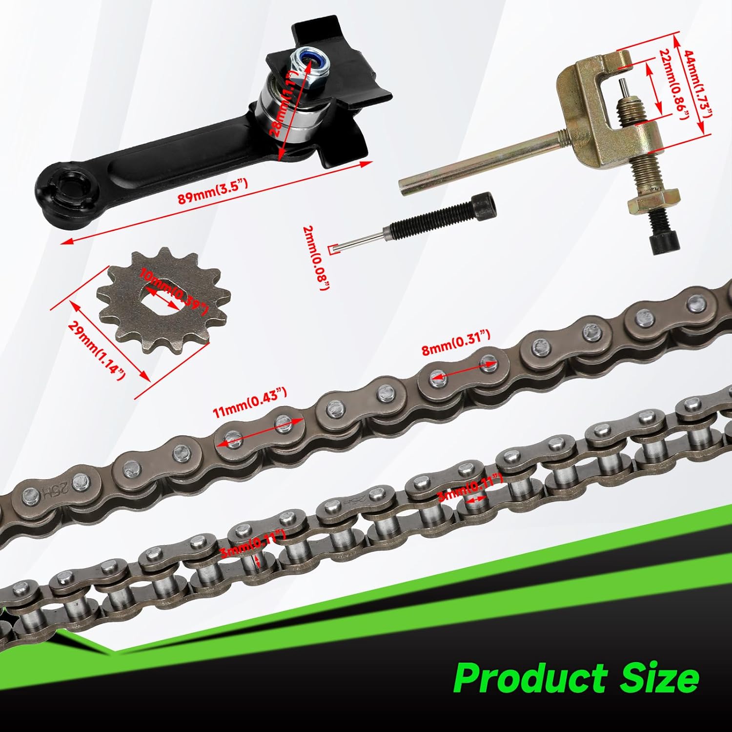 25H Chain 132 Link 13 Tooth Sprocket Compatible with Razor MX650 MX500 RSF650 SX500 Mcgrath Electric Dirt Bike MY1020 Motor Mini Pit Bike Rocket Scooter Motocross Parts with Chain Tensioner - Image 8