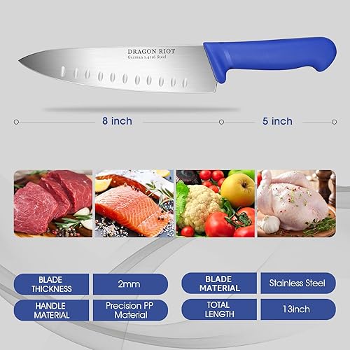 Miniatura 6 de DRAGON RIOT Cuchillo de chef prémium de 8 pulgadas cuchillos de cocina afilados alemanes de acero inoxidable con mango de fibra ergonómico