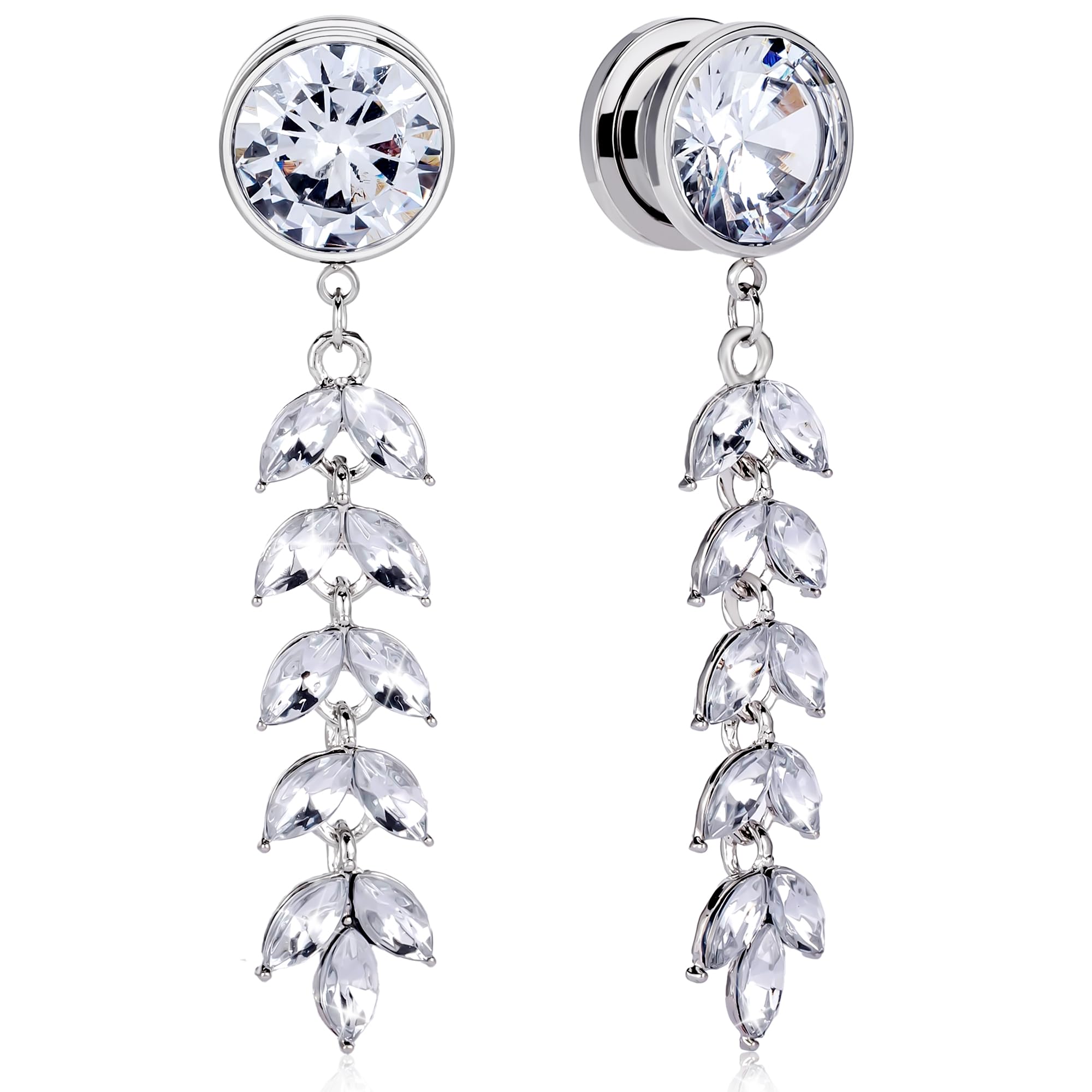 Vankula Dilatador de oreja con colgante, 1 par de dilatadores de plata con circonita blanca, de acero inoxidable, para hombres y mujeres, de 6 a 16 mm