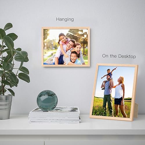 Miniatura 6 de ATOBART Marco de fotos de madera natural de roble de 8 x 10 pulgadas, paquete de 6 marcos de fotos de cristal real para colgar en la pared y la