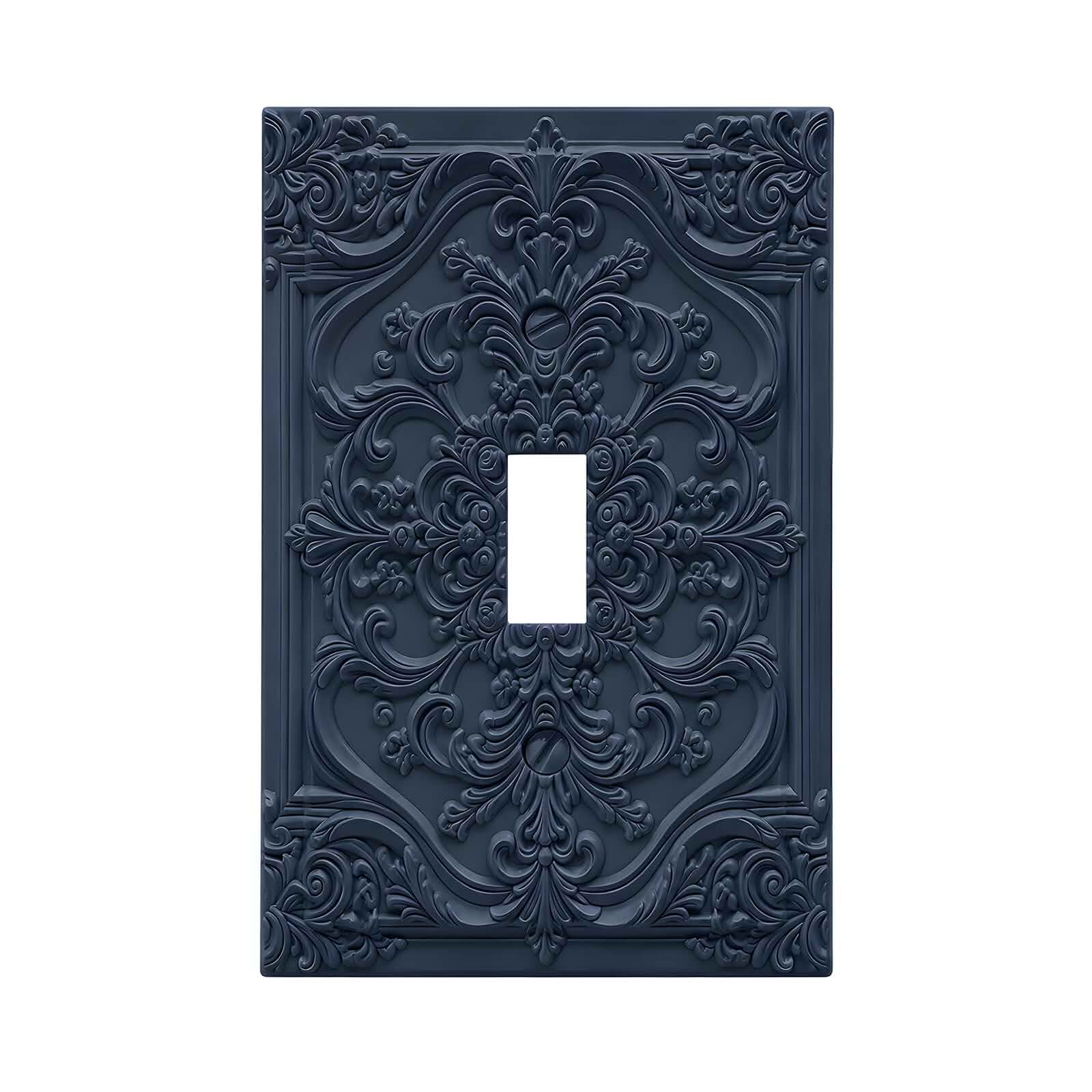 Victorian Navy Blue Switch Plate Cover, 3D Embossed Floral Light Switch Wall Plate with Colored Side & Matching Screws Decorative Single Toggle Switch Cover for Bedroom Nursery Decor