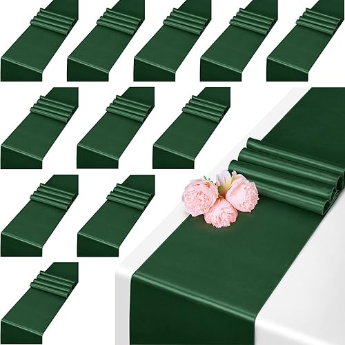 FITTMO Paquete de 12 caminos de mesa de satén de 108 x 12 pulgadas camino de mesa de satén de seda brillante suave para banquetes decoración de