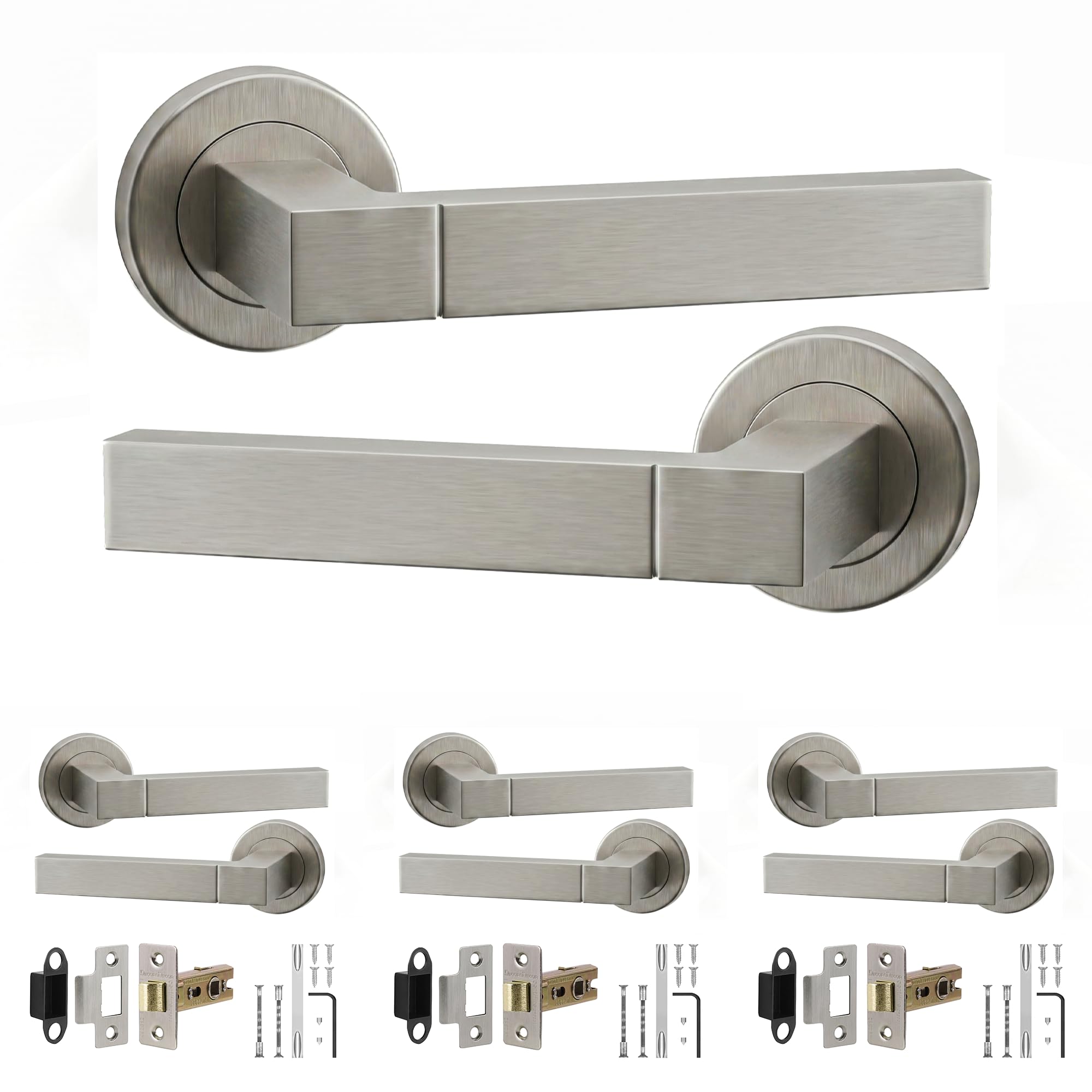 Decoranddecor Lumina Brushed Chrome Door Handles, Latch Kit 64mm 4 Pack