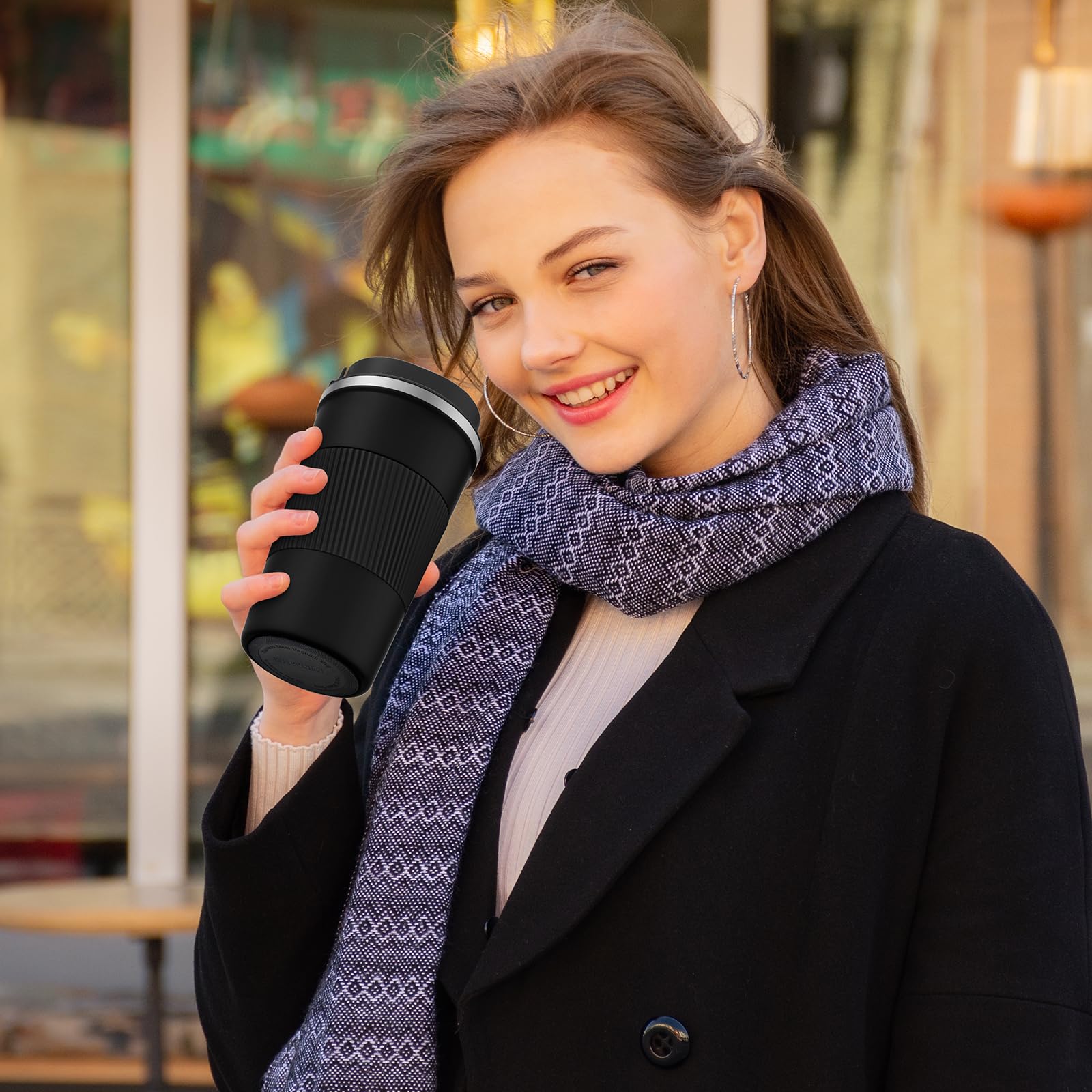 CS COSDDI Tazza Termica,Tazza da Viaggio per Caffe,Beuta da vuoto in acciaio inossidabile,Tazza termica da viaggio con coperchio a prova di perdite -Adatta a Caffe Te e Altre Bevande