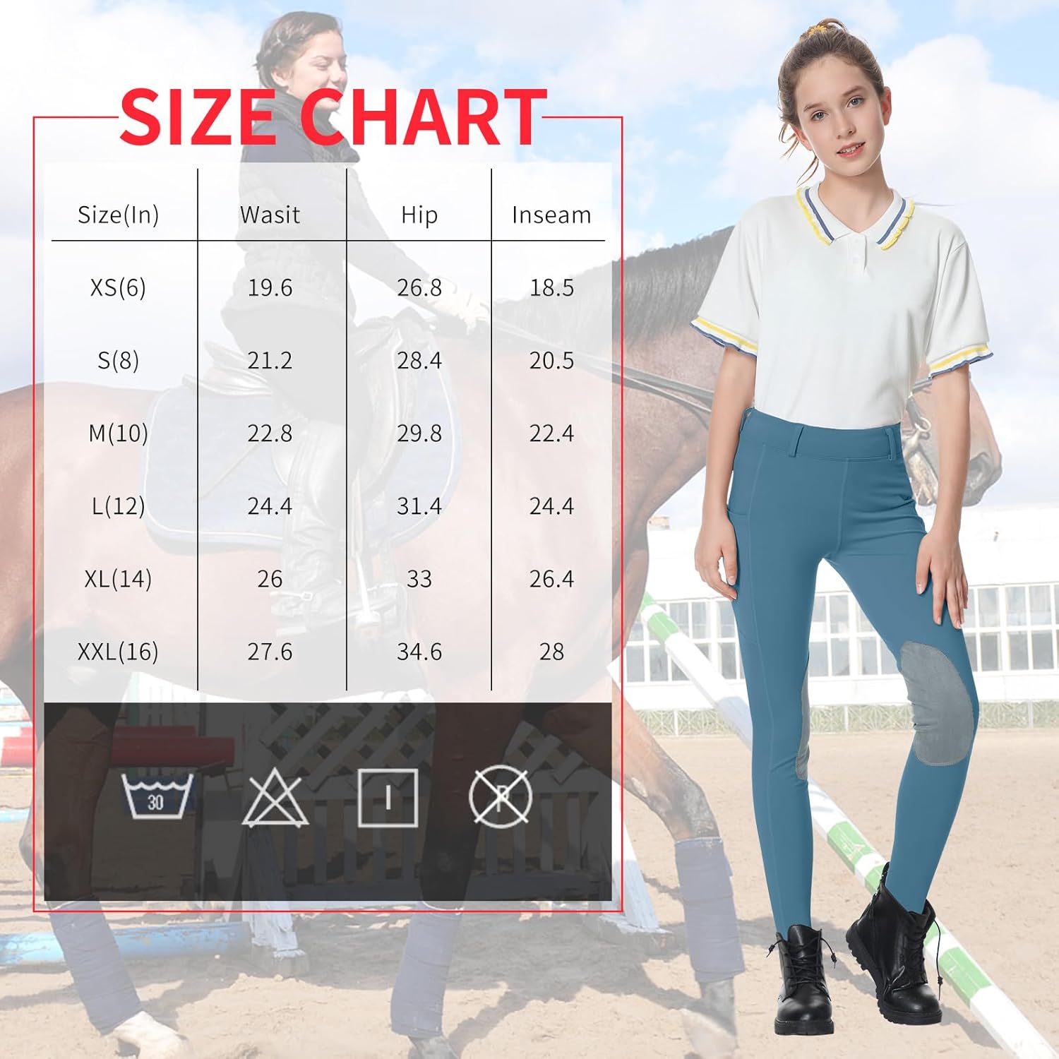 beroy Kids Fleece Lined Horse Equestrian Riding Pants Breeches Winter Girls Boys Knee Patch Horseback Pant with Pockets - Image 6