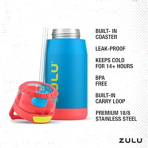 Miniatura 4 de Zulu Kids Flex - Botella de agua con boquilla de silicona, tapa abatible a prueba de fugas y lazo de transporte suave al tacto para mochila escolar,