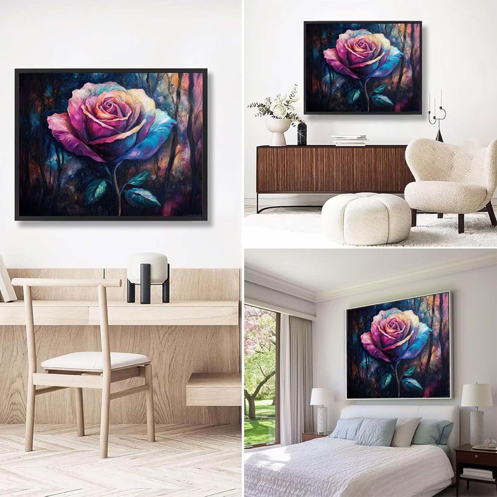 Abstrakt Malen Nach Zahlen Erwachsene, Malen Nach Zahlen Set mit Pinseln und Acrylfarbe, Einfaches DIY Ölgemälde Paint by Numbers Adult Anfänger für Wanddekoration Geschenk, Rosen 60x90 cm Y3-429