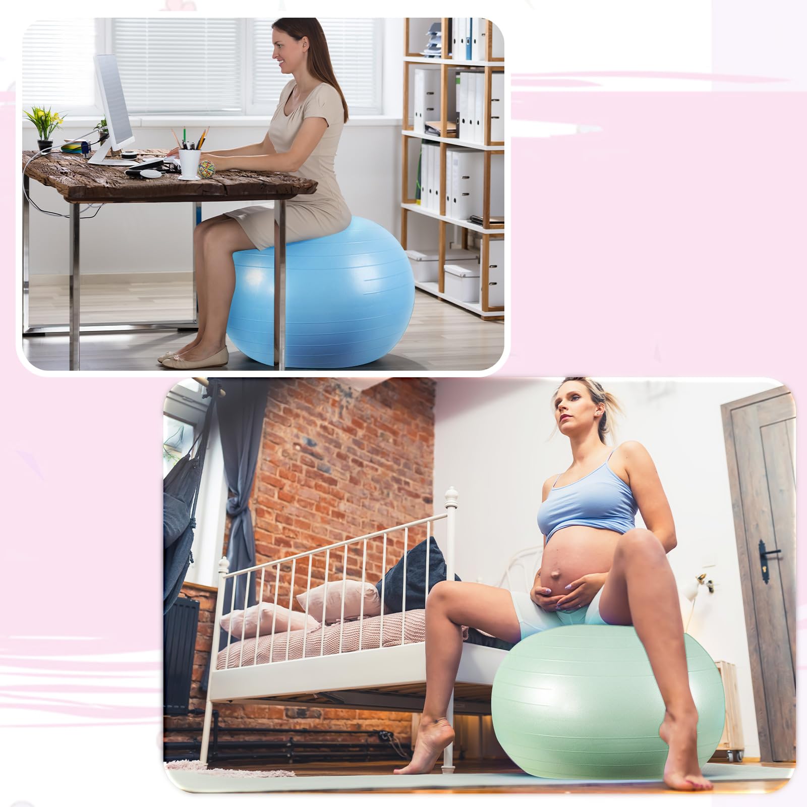 Honoson 3 Pcs Exercise Ball Large Yoga Ball Pregnancy Ball 3 Size Fitness Ball Multiple Sizes Yoga Ball Chair for Office Home Labor Gym Birth Balance, 55/65/75cm