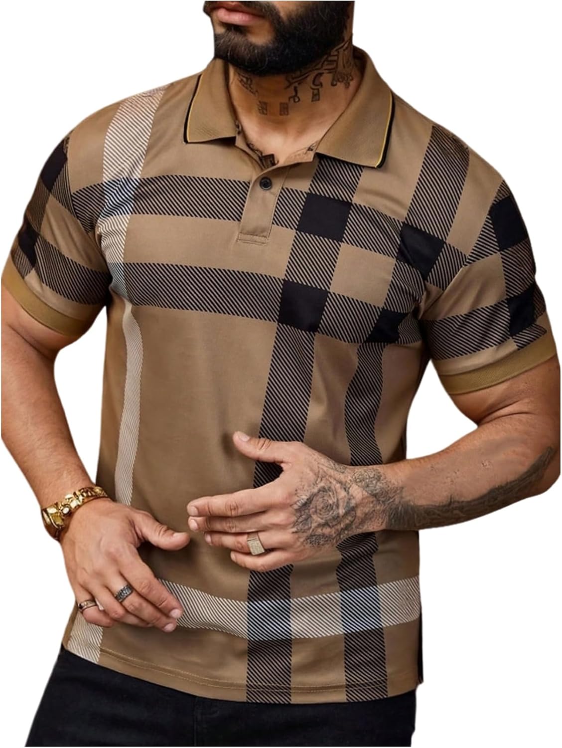 SweatyRocks Men's Plaid Golf Shirts Short Sleeve Button Down Casual Collared Work Shirt - Image 4
