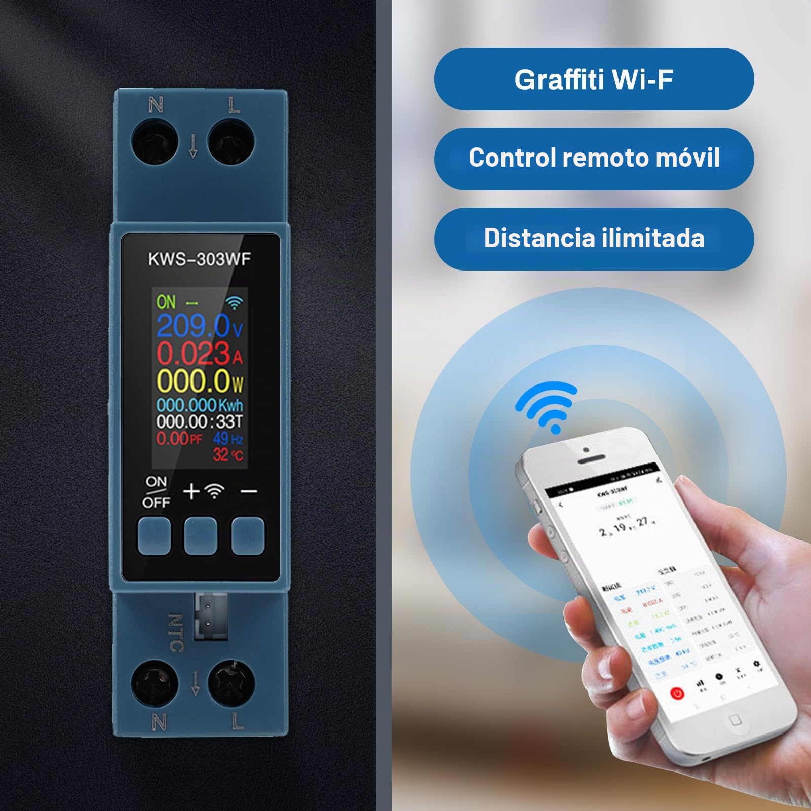 Medidor de consumo electrico wifi 40A contador electrico monofásico inteligente AC85-290V contador de energía digital con protección contra sobrecalentamiento y sobrecorriente KWS-303WF