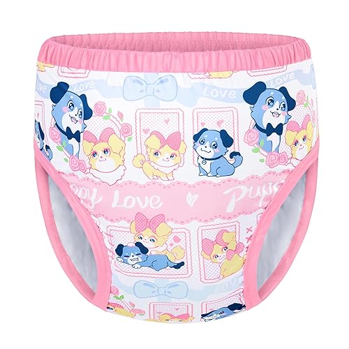 Littleforbig Soft Silky Underwear Comfortable Washable Reusable Waterproof Adult Training Pants - Puppy Love Little Blue - Pink - Small