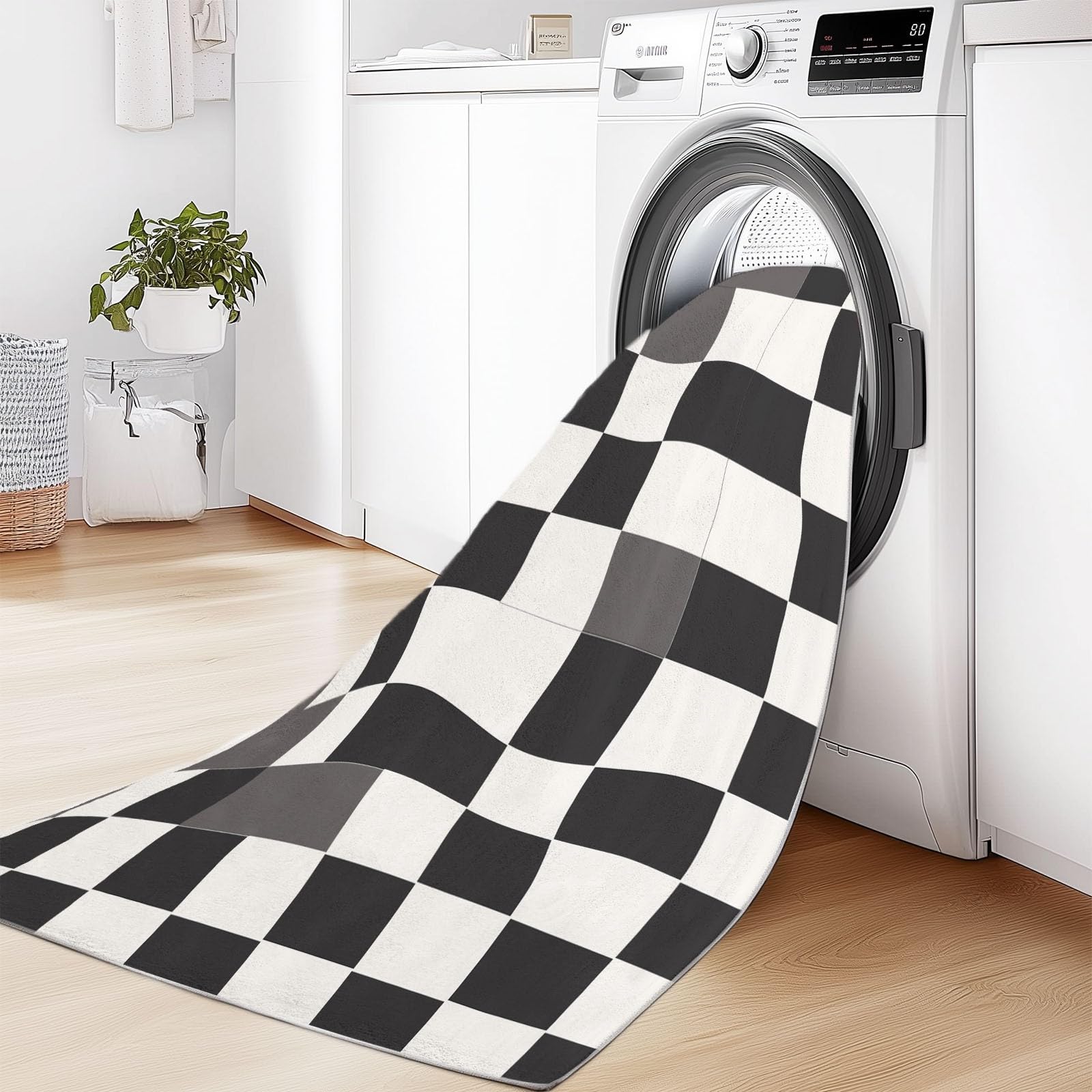 Area Rugs Retro Gradient Checkered Superfine Cashmere Washable Rug 8 x 10 ft Non Slip Carpet Black Low Pile Soft Rug for Bedroom Dining Room