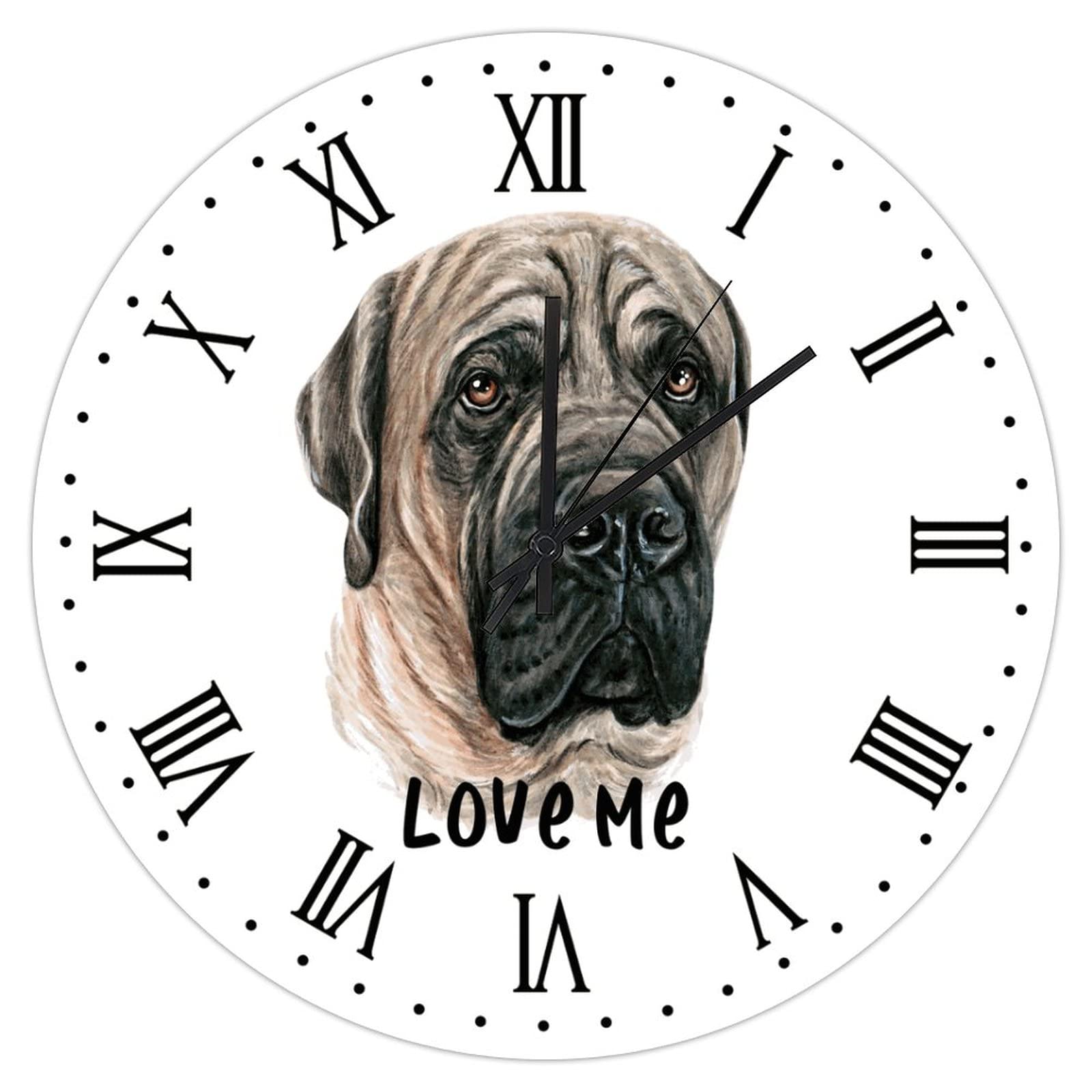 Horloge murale silencieuse Love Me Mastiff pour stopper le tic-tac dans la chambre