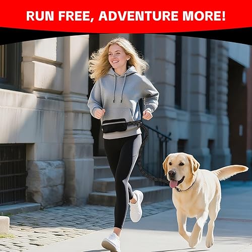 Miniatura 7 de Correa para perro manos libres con cinturón y bolsa grande, correa de cintura para pasear al perro, correr, senderismo y trotar, asas reflectantes