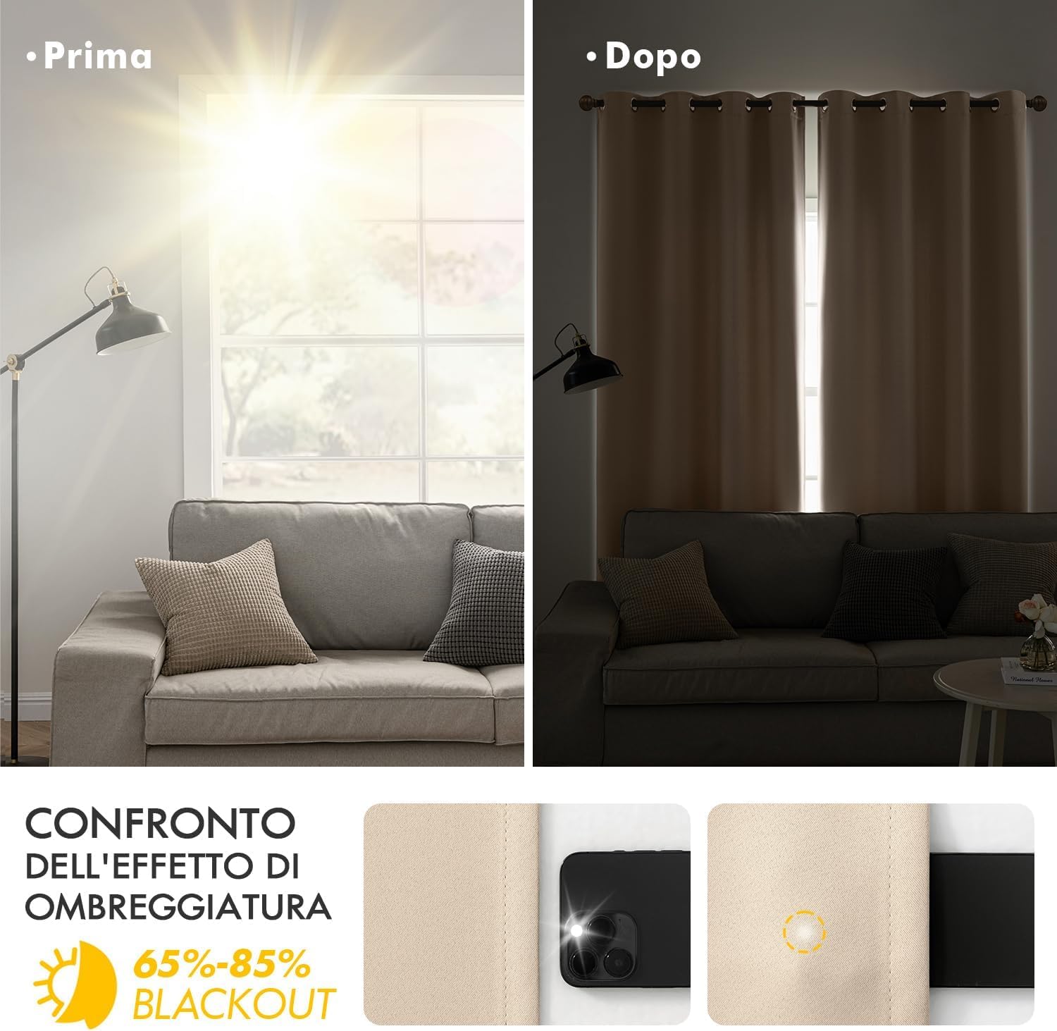 MIULEE Tende Oscuranti per Interni 2 Pezzi 140x260 CM, Beige Scuro, Tende Termiche Isolanti con Anelli