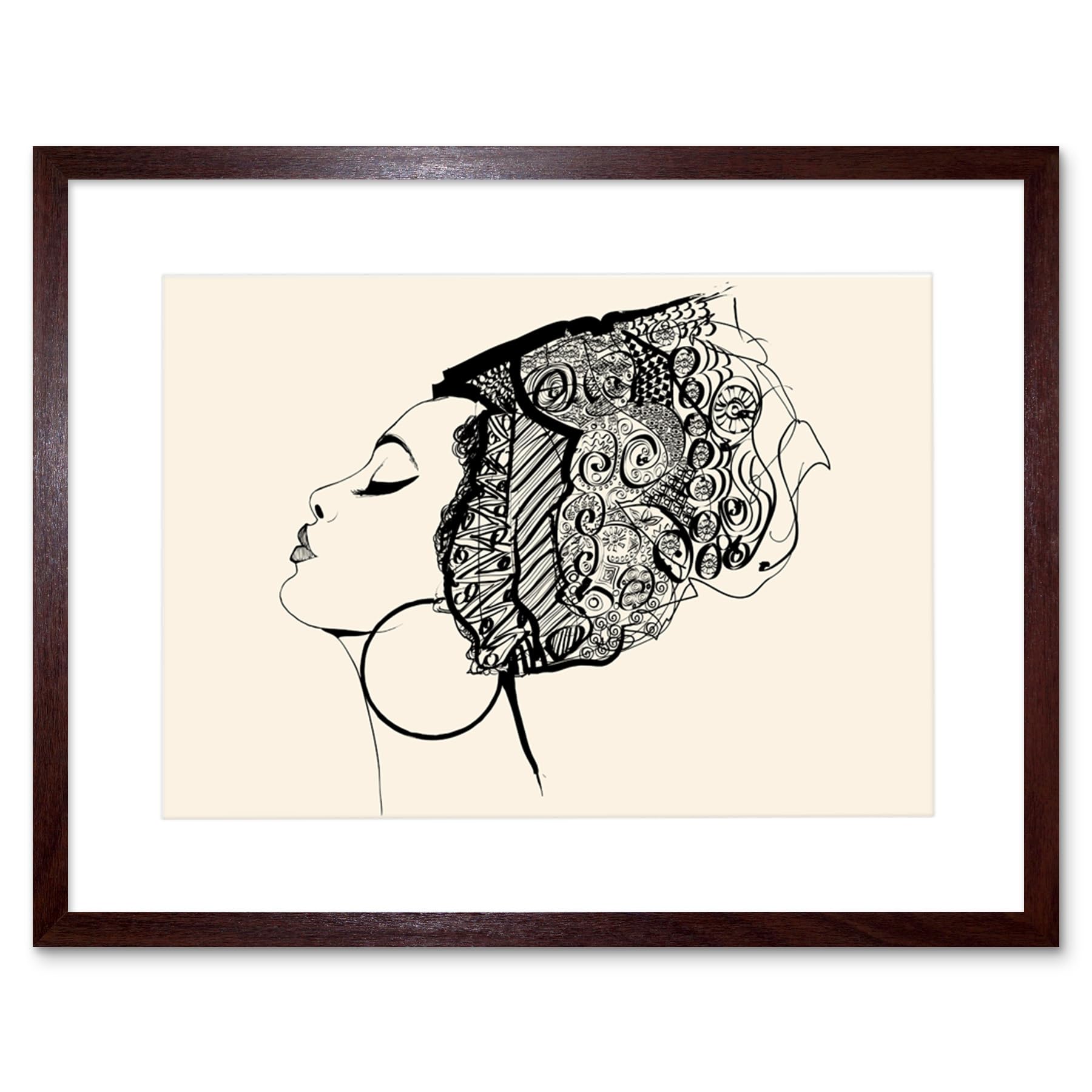 Wee Blue Coo Framed Brown 12X16 Woman With Headdress Art Print Framed Poster Wall Decor 12X16 Inch