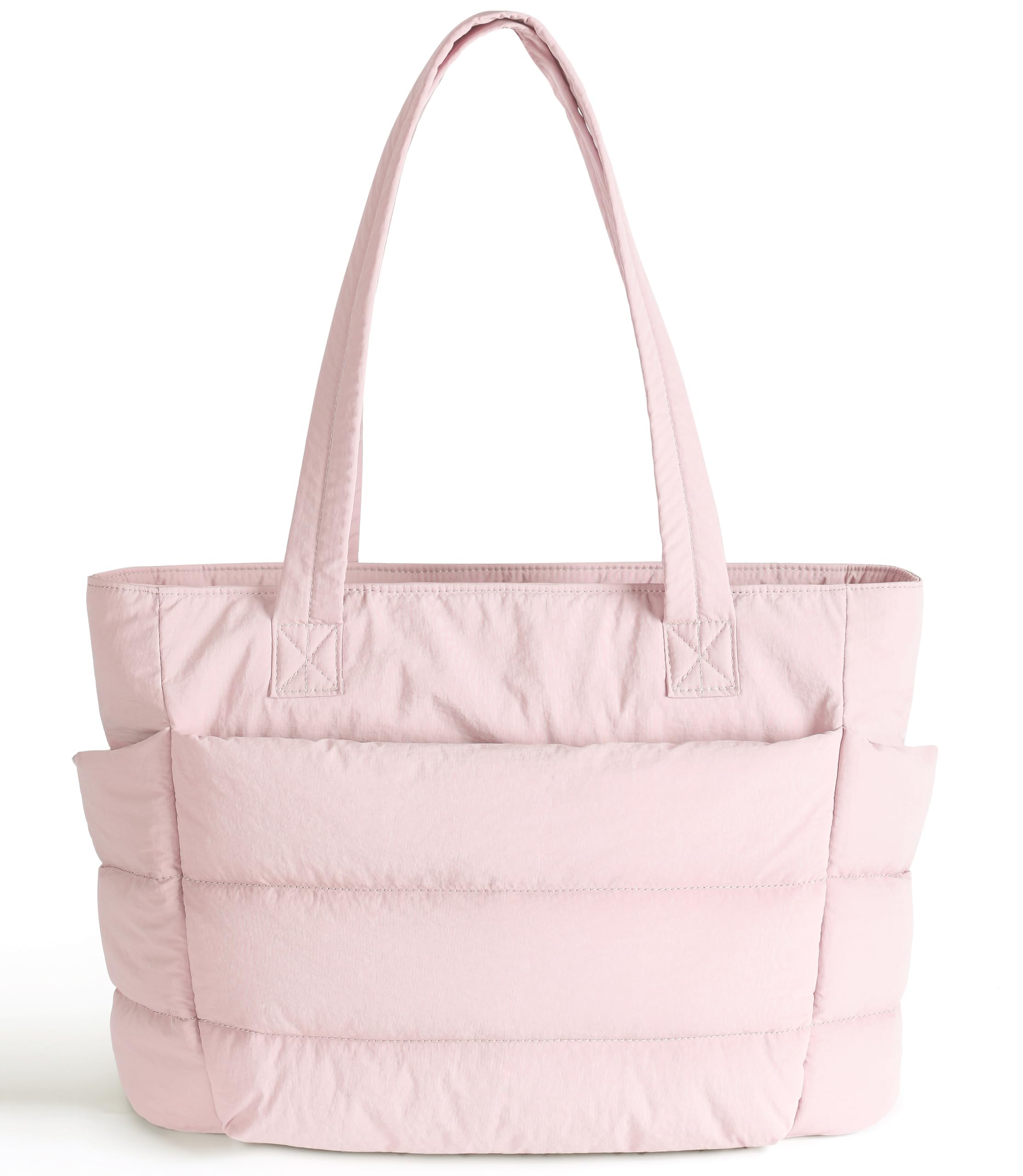 Puffer Tote Bag for Women Cute Quilted Carryall with Zippered Compartments Shoulder Bag Handbag for Work Travel Gym