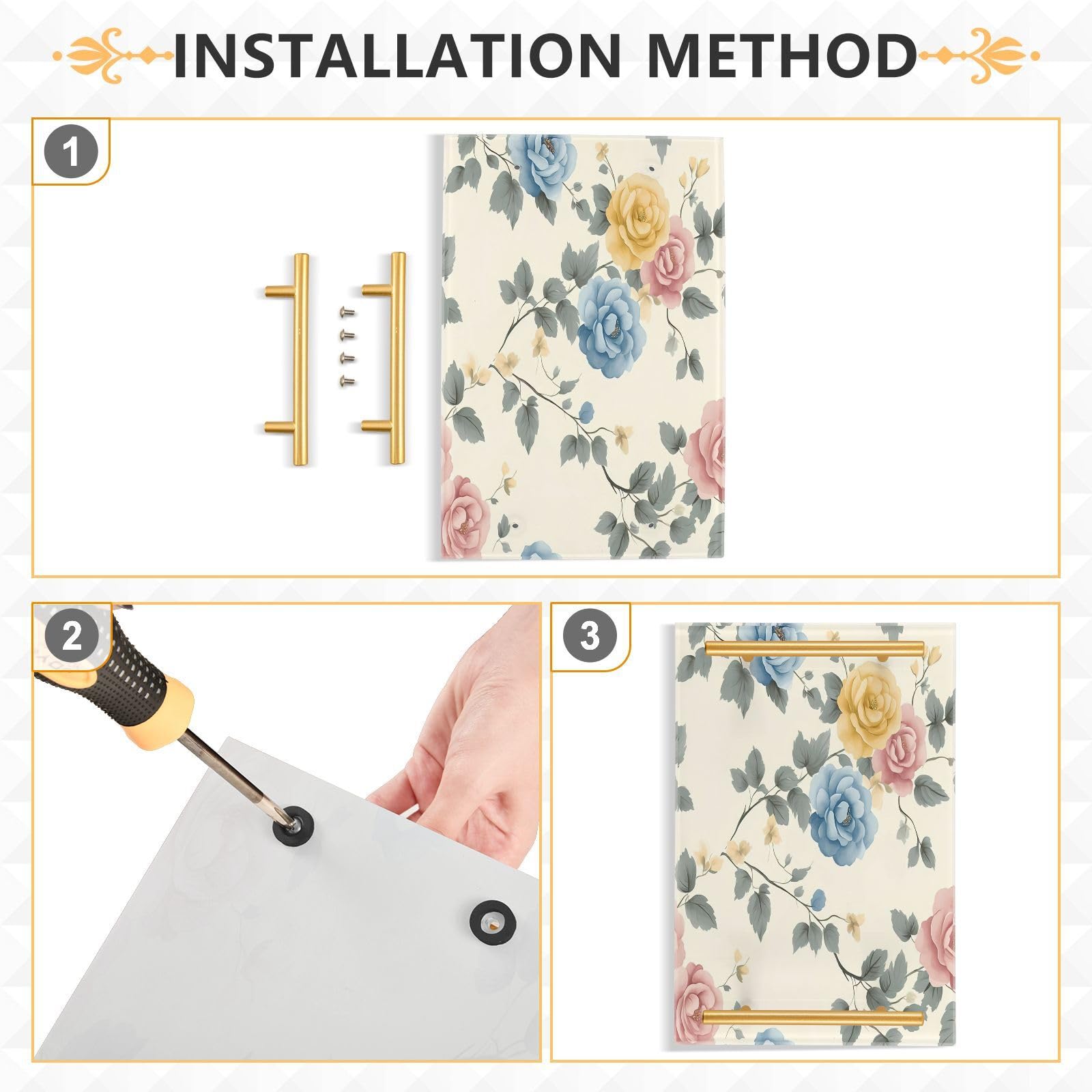 BOESI Watercolor Colorful Flowers Tray, Tray with Handles, Countertop Organizer, Decorative