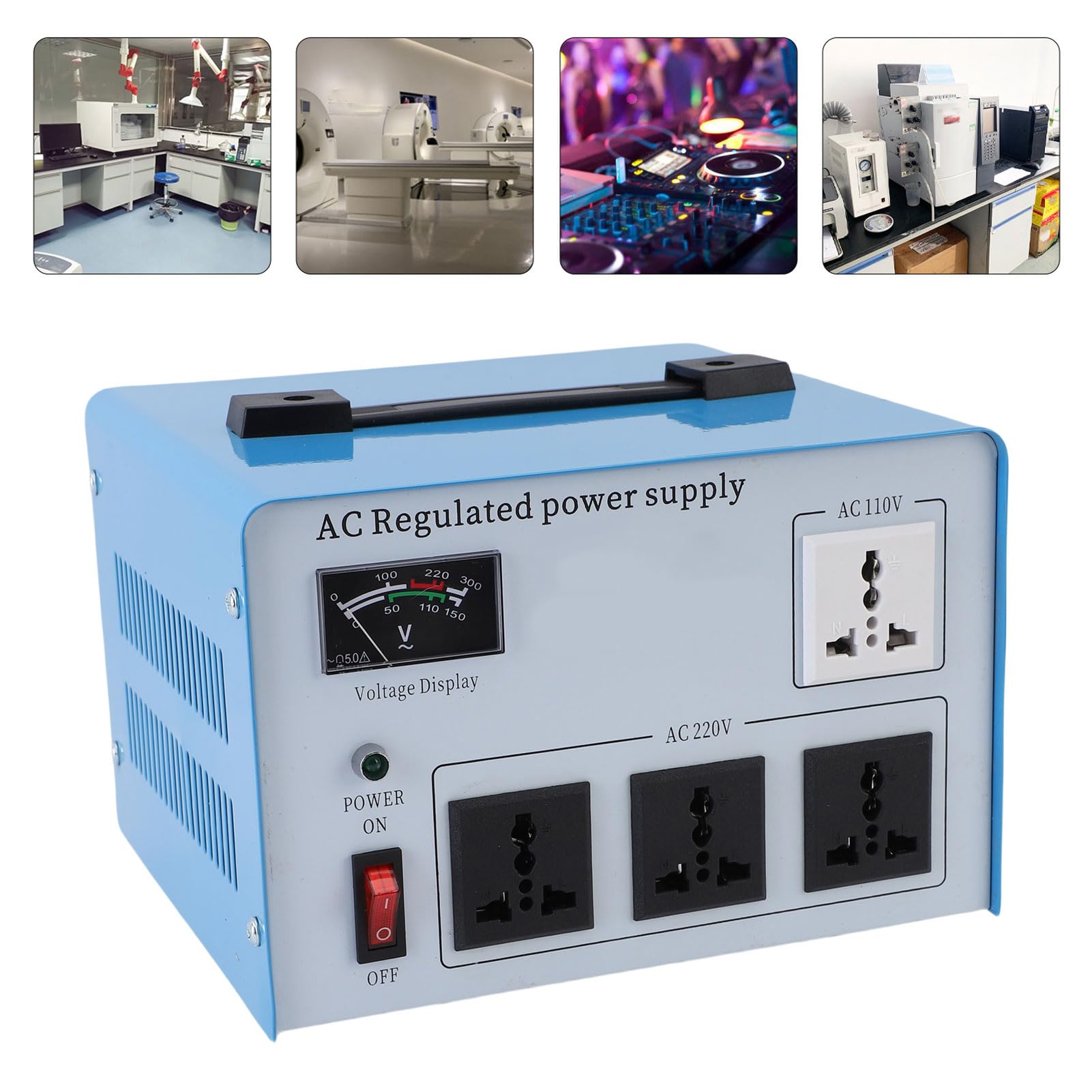 AC-geregeltes Netzteil, 1500-W-Spannungswandler-Transformator, Einphasiger Automatischer ABS-Spannungsregler mit 4 Universalsteckdosen für Computer, Kameras, Heimbüro (160–250 V EU-Stecker)