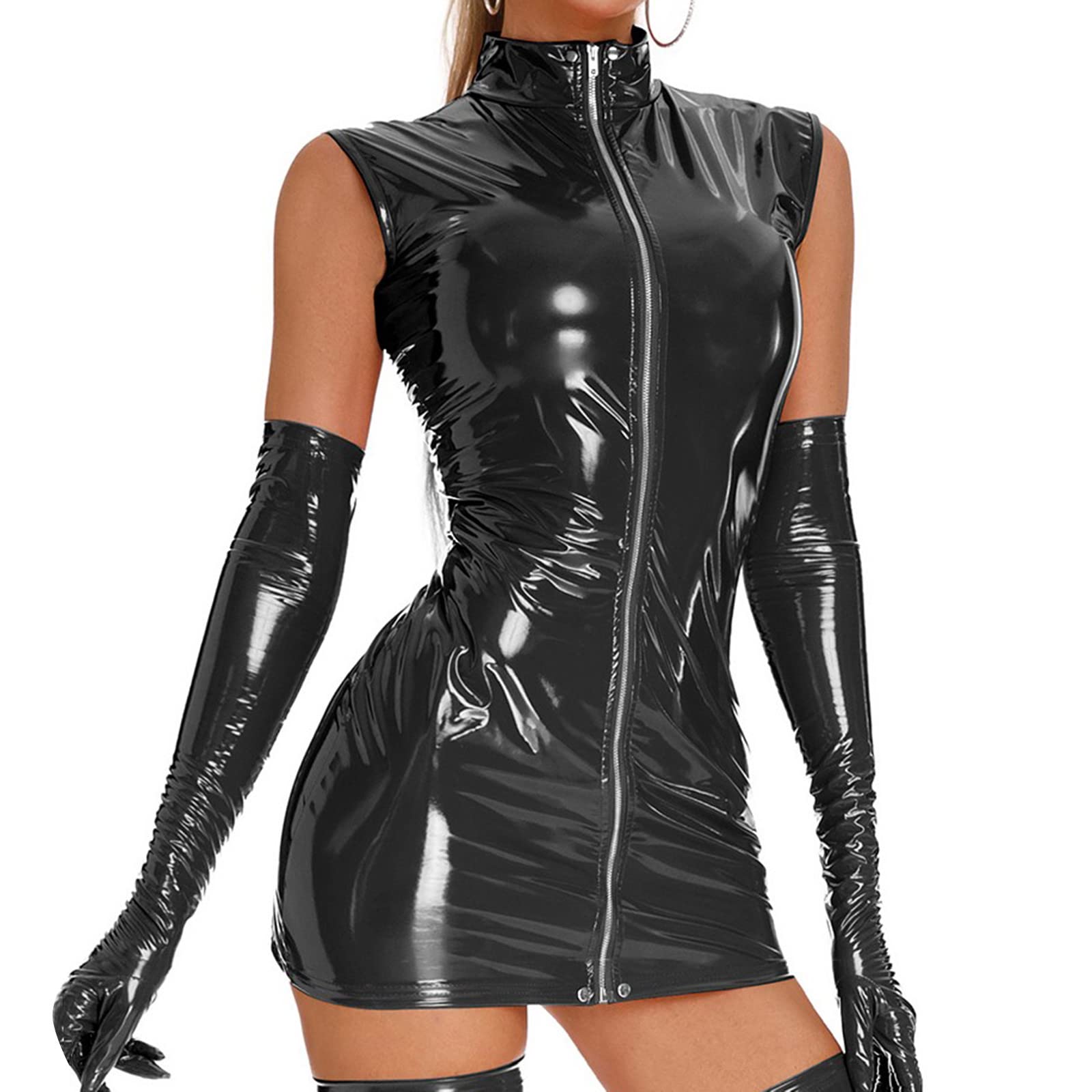 Latex Body Femme SM Cosplay BDSM Catsui Corset Coquin Sexy Lingerie Luxe Ouverte Combinaison Dominatrice Jupe Cuir Pute Robe Chaude String