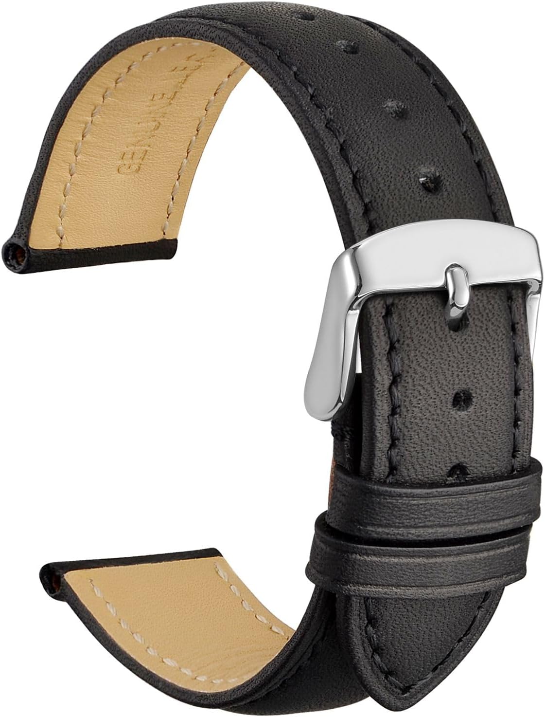 Product image of WOCCI 21mm Vintage Leather Watch Band for Men and Women, Silver Buckle (Black)