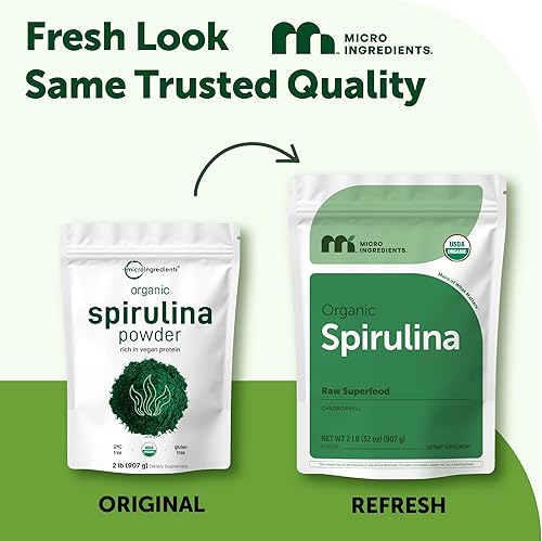 Miniatura 2 de Espirulina en polvo orgánica, 2 libras Algas verdes azules crudas Superalimento rico en proteínas veganas, antioxidantes, vitaminas y minerales