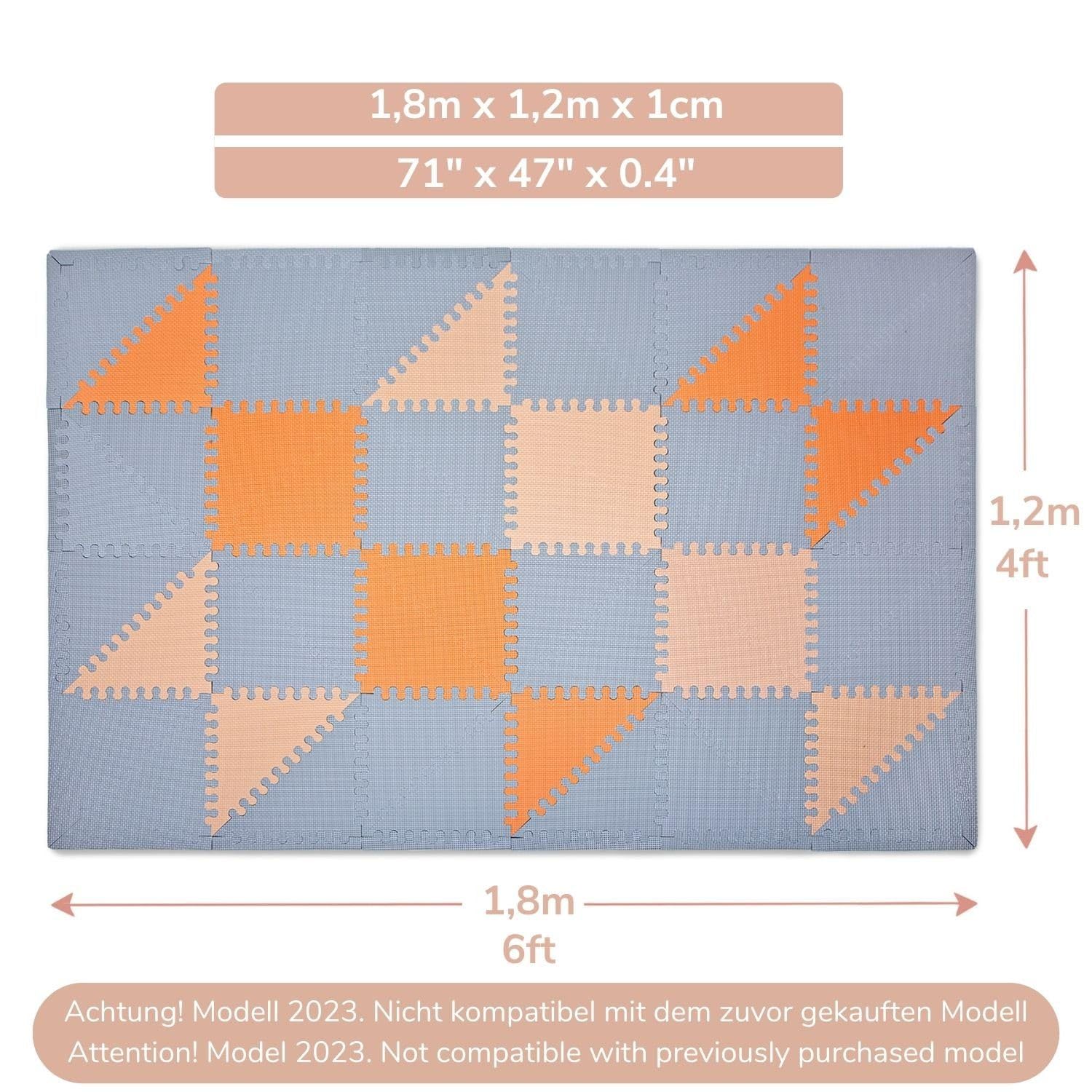 Hakuna Matte Stylowa Mata Piankowa Puzzle 1,8x1,2m – Duży Dywan do Zabawy dla Niemowląt i Dzieci. Gruba, Miękka Mata Podłogowa, Jasnoszary, Brzoskwiniowy i Pomarańczowy