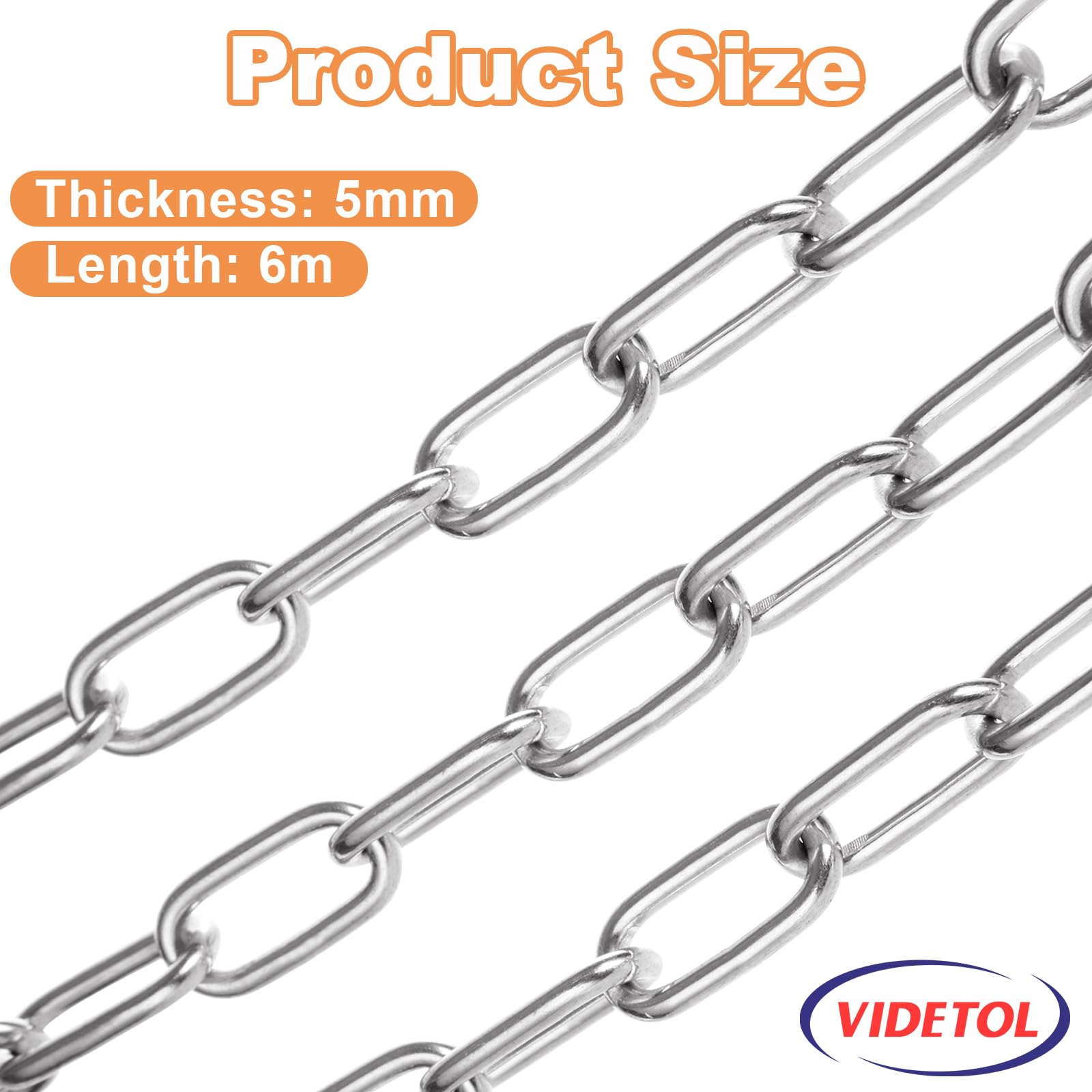 VIDETOL 6 Metres Length Steel Chain, 5mm Heavy Duty Chain Link - Image 2